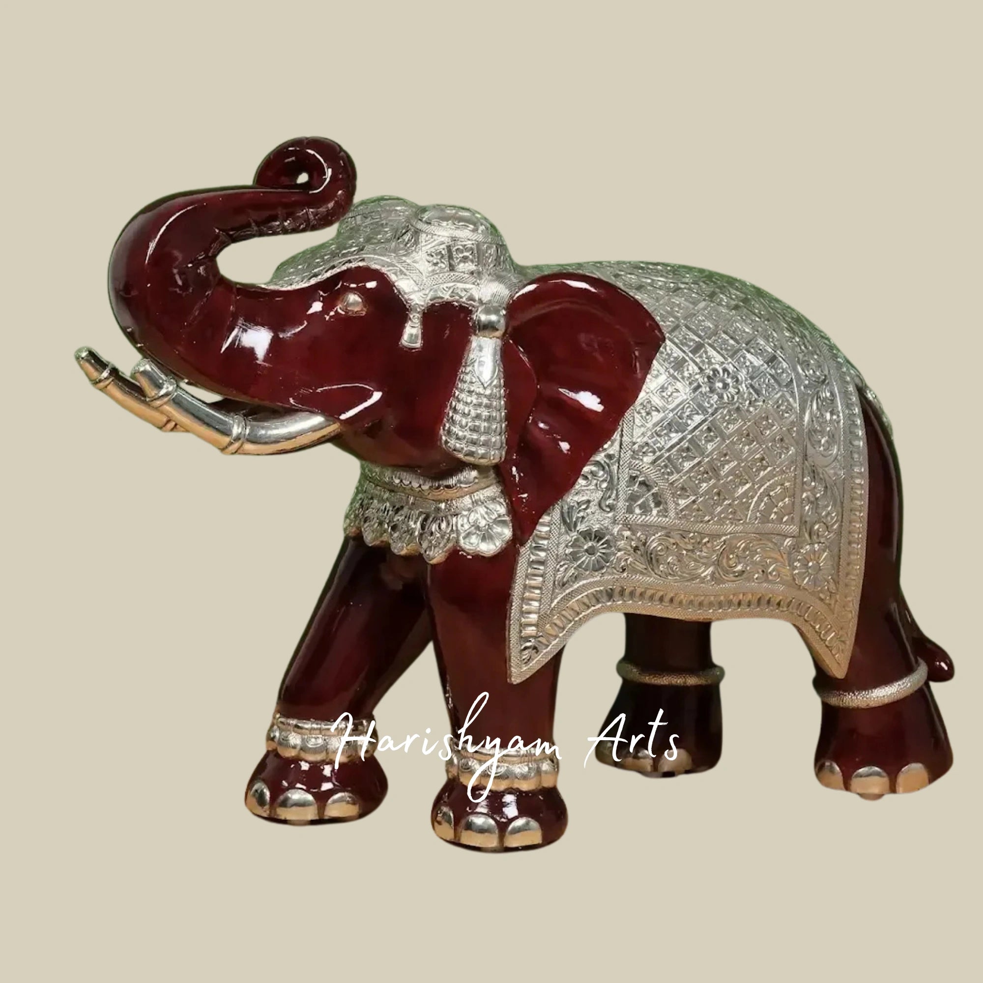 32" Majestic Pair of Carved Wooden Elephant Statues for Living Room Decor