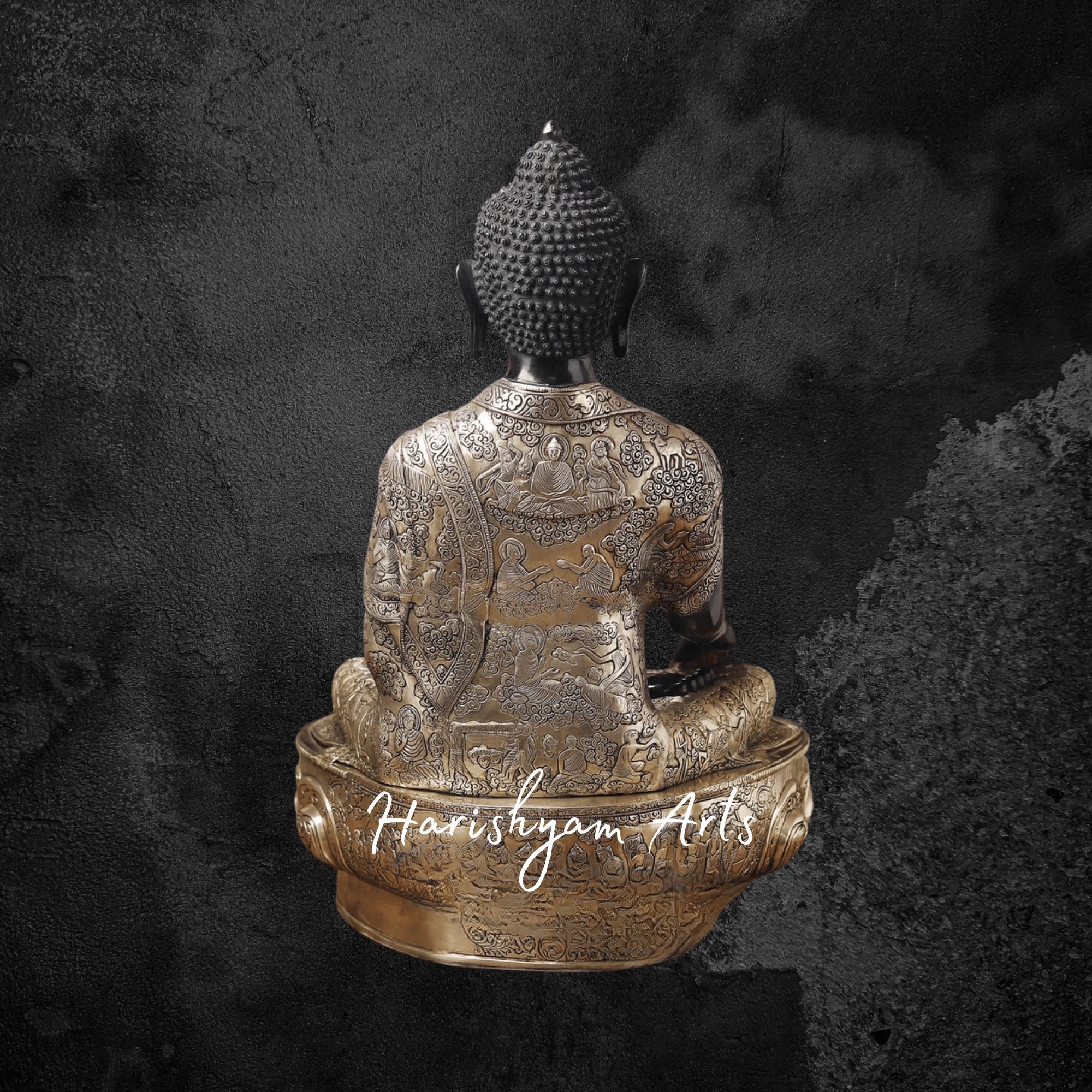 33" Brass Buddha Statue Online Seated on a Lotus with Black and Golden Patina