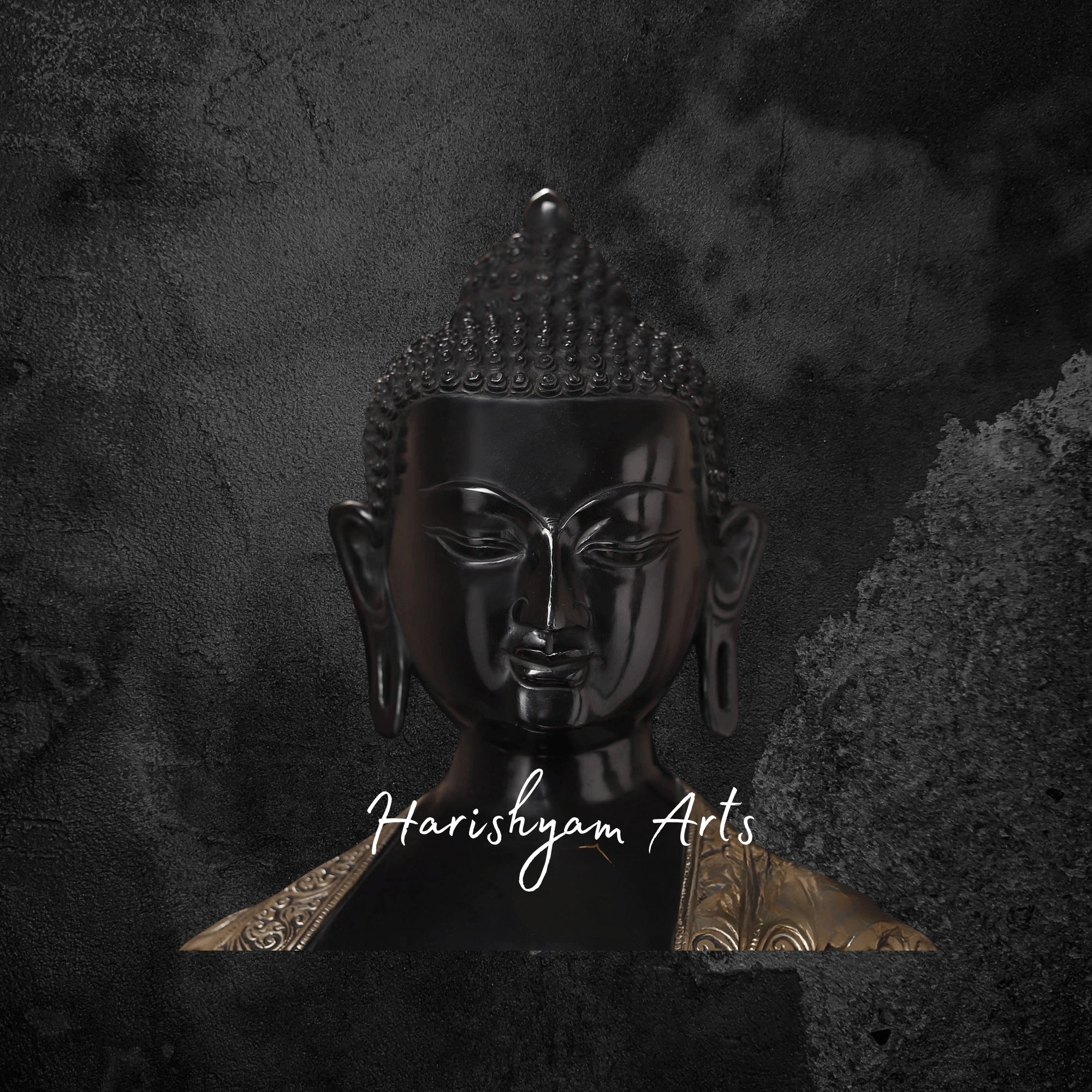 33" Brass Buddha Statue Online Seated on a Lotus with Black and Golden Patina