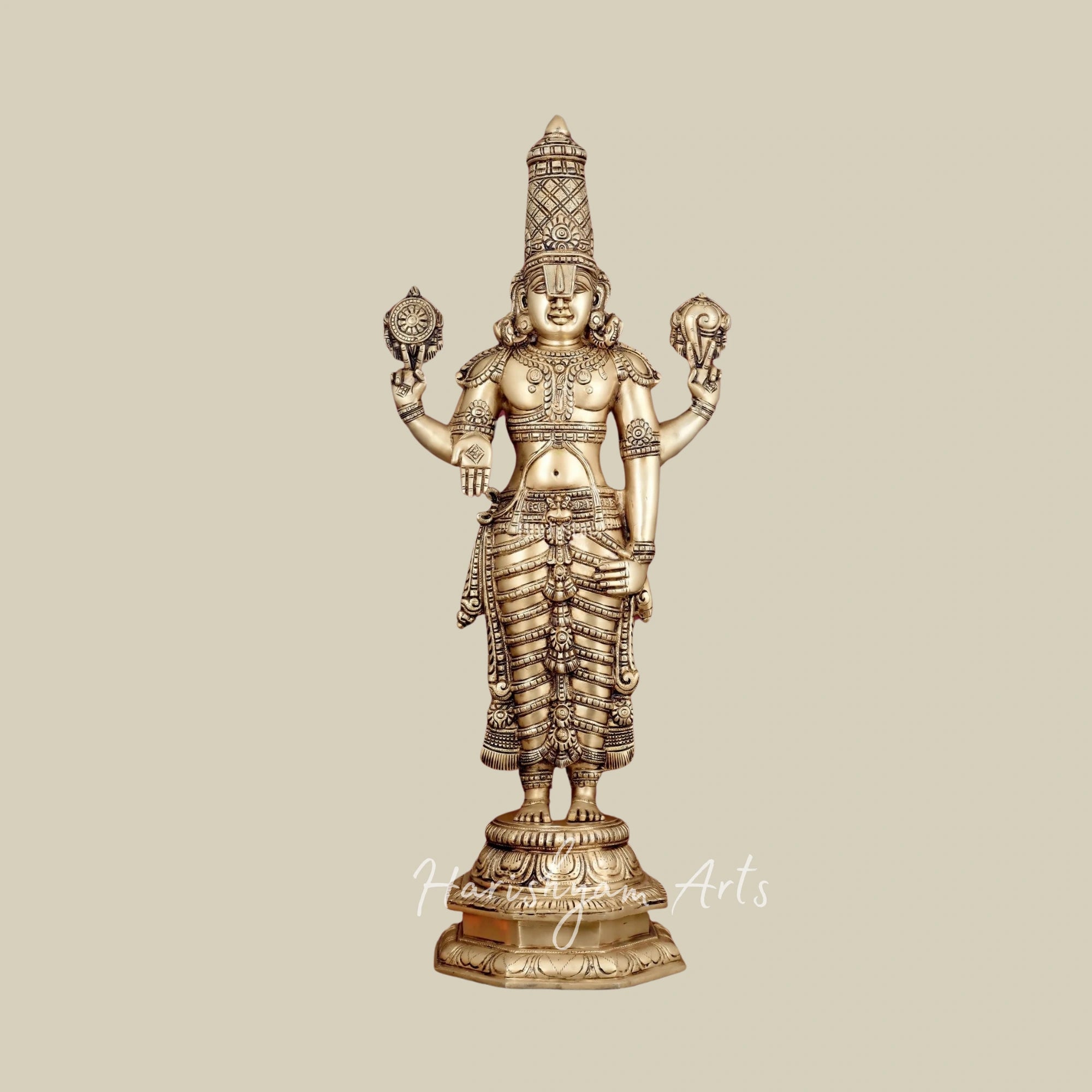 33" Pure Brass Tirupati Balaji Idol with Exquisite Craftsmanship for Traditional Mandirs