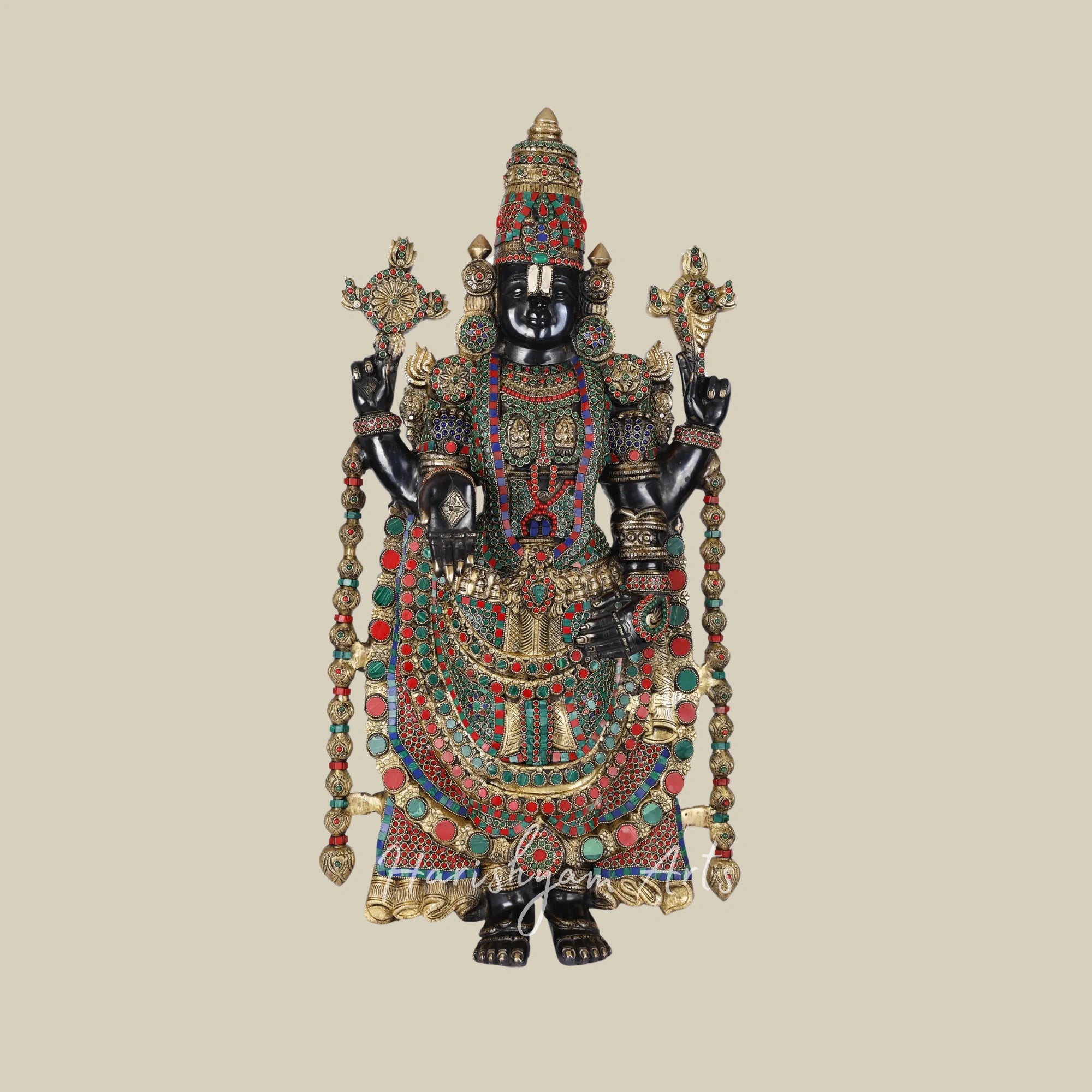 34" Large Brass Tirupati Balaji (Venkateshvara) Statue with Stunning Inlay Work
