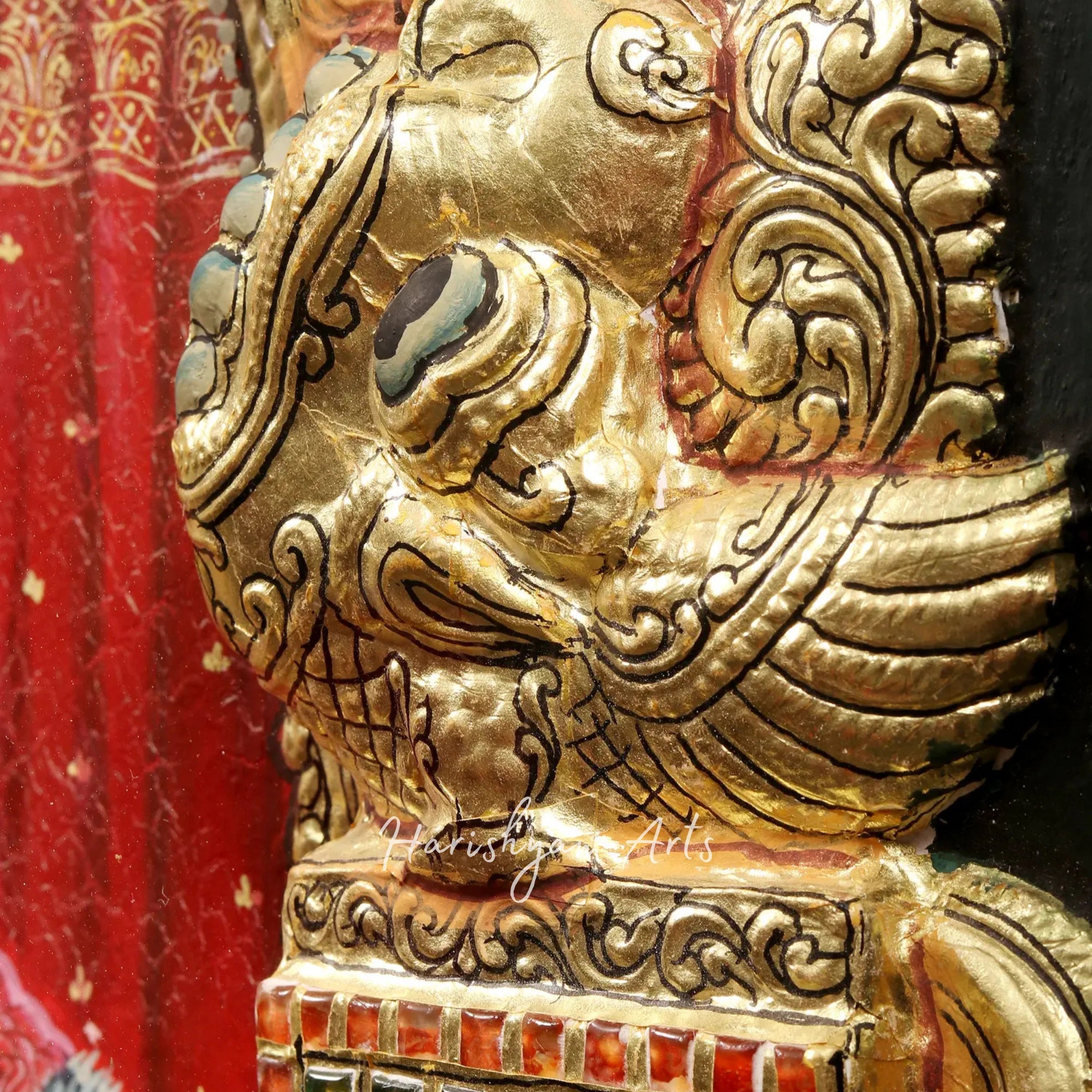 34" Tirupati Balaji Venkateshvara Tanjore Painting with a Classic Vintage Teakwood Frame