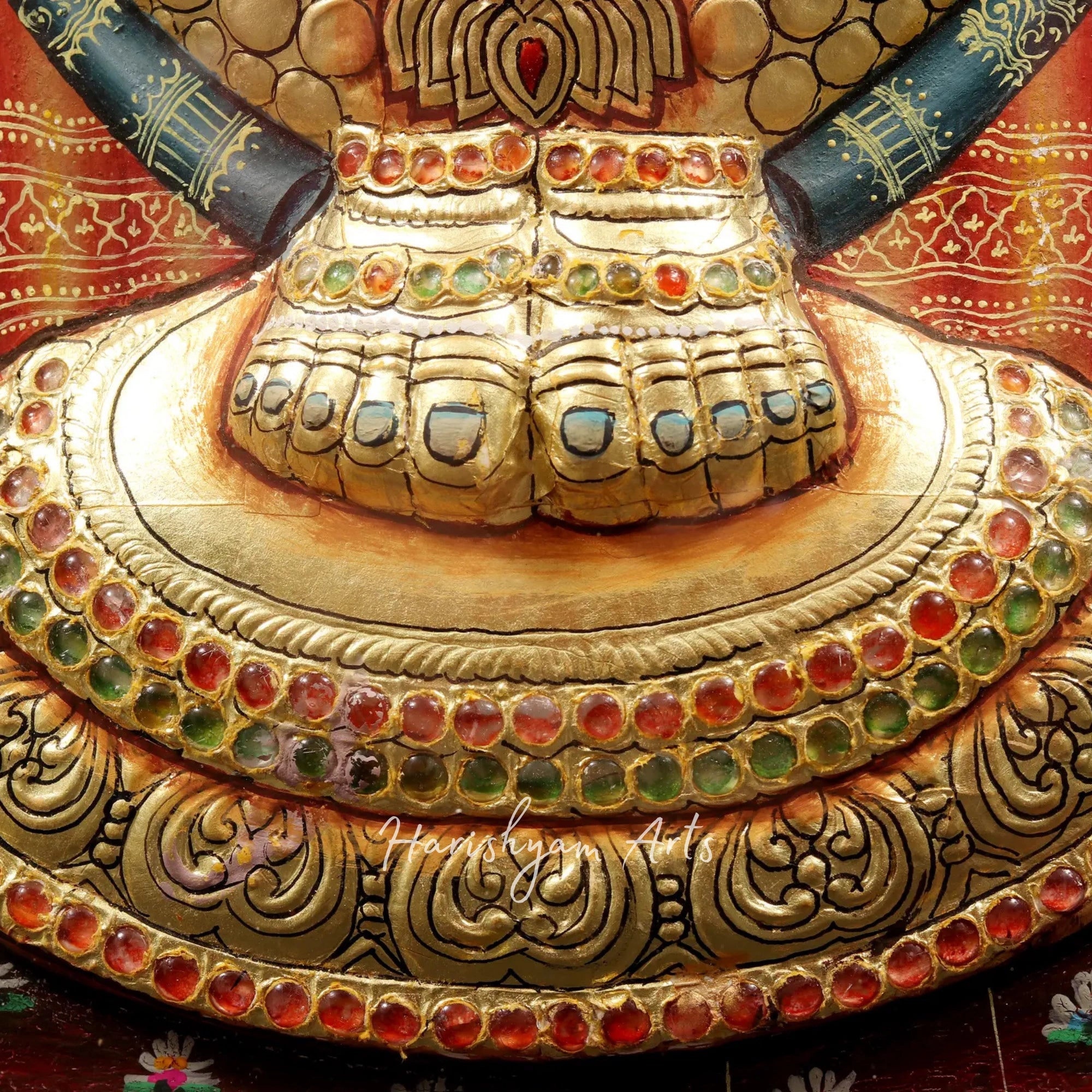 34" Tirupati Balaji Venkateshvara Tanjore Painting with a Classic Vintage Teakwood Frame