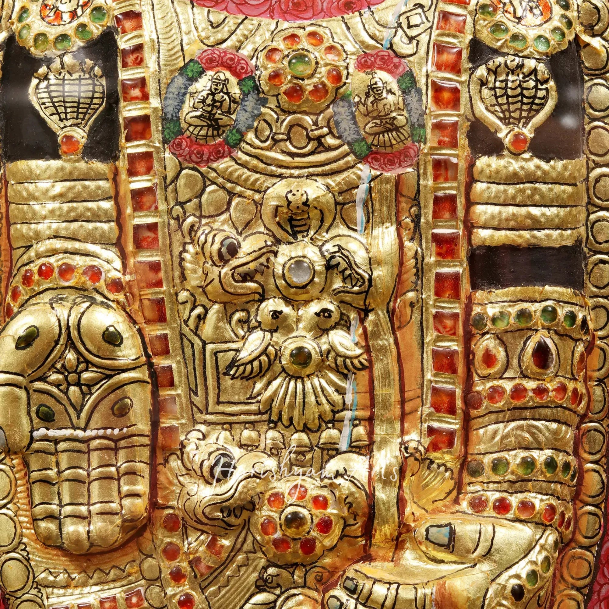 34" Tirupati Balaji Venkateshvara Tanjore Painting with a Classic Vintage Teakwood Frame