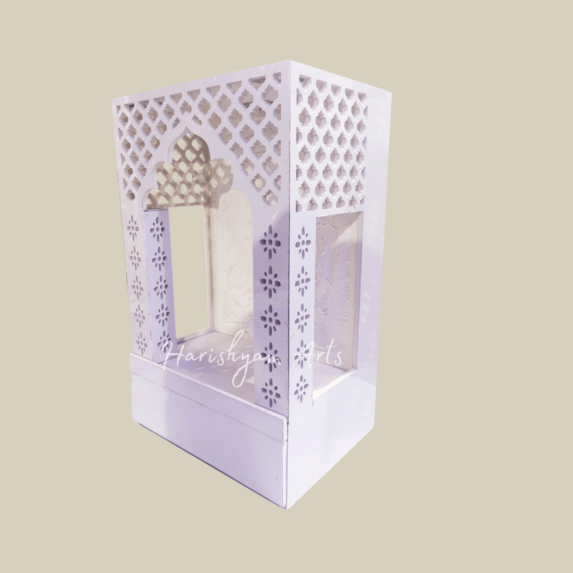 34" Modern Corian Mandir Design with Backlit Ram Darbaar3