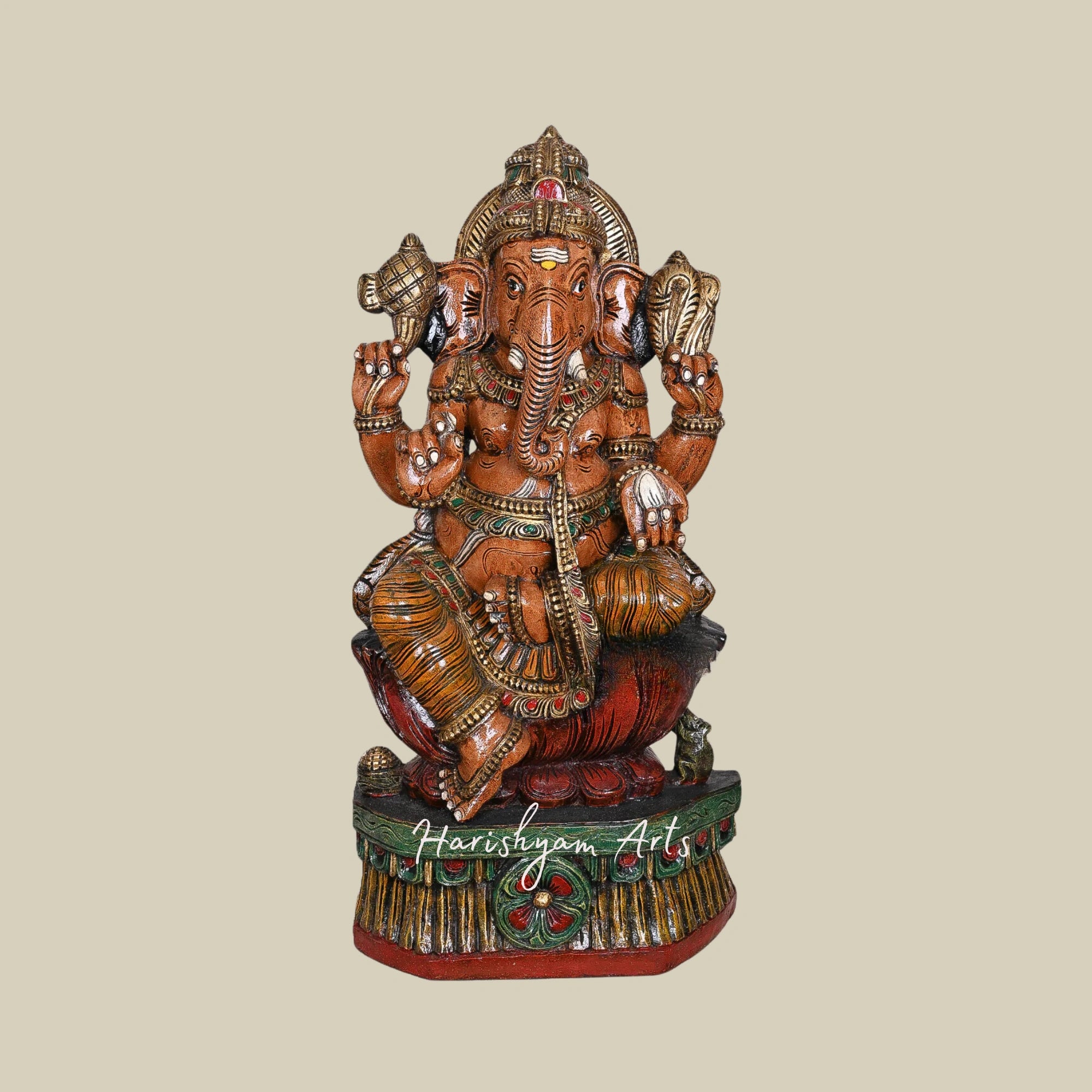 35" Handcrafted Ganesha Sculpture for Pooja Room