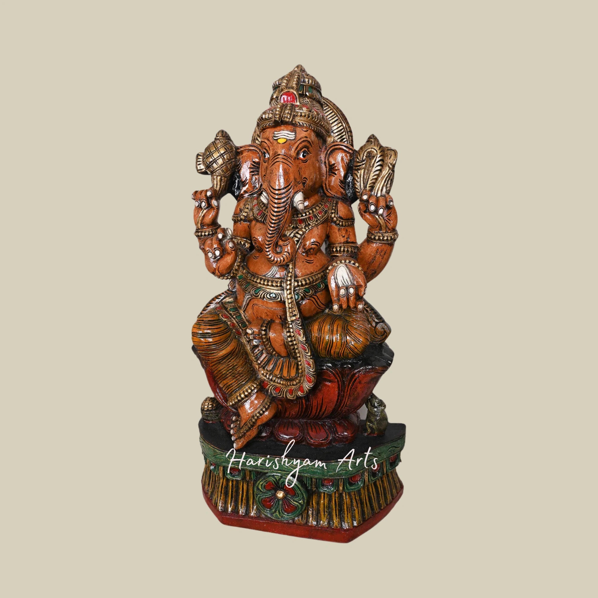 35" Handcrafted Ganesha Sculpture for Pooja Room