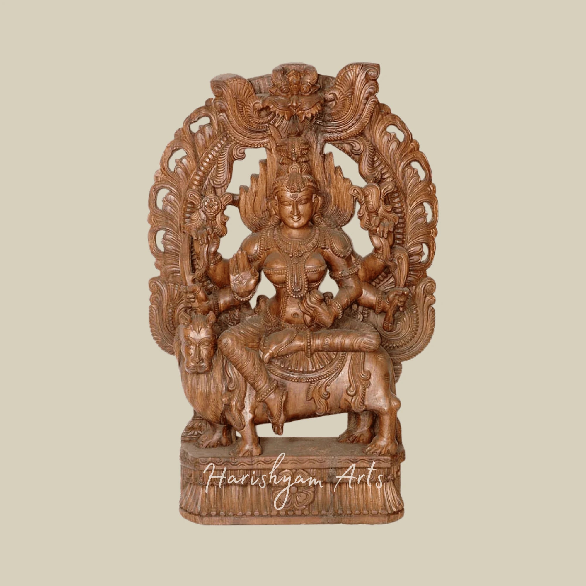 35" Sheran-Wali Mata Revered Wooden Durga Murti for Mandir