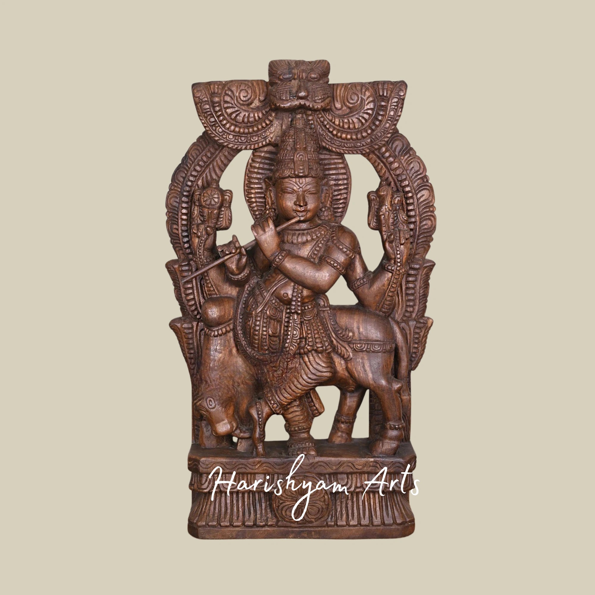 35" Shri Govindha Krishna with Radha Playing Flute in Prabhavali Frame