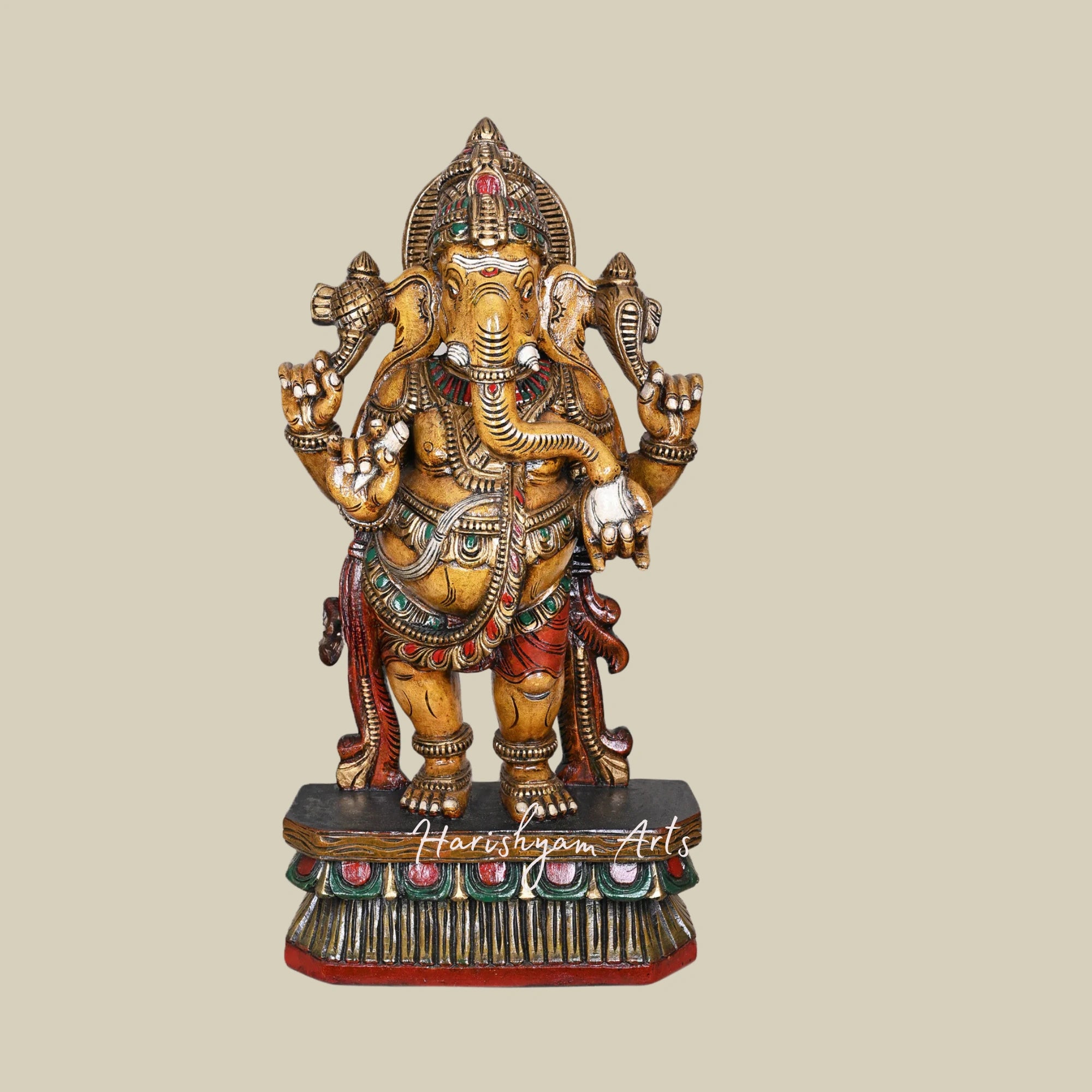 36" Dancing Ganesha on Rat Jali Work Wall Mount – Wooden Ganesha Wall Decor4