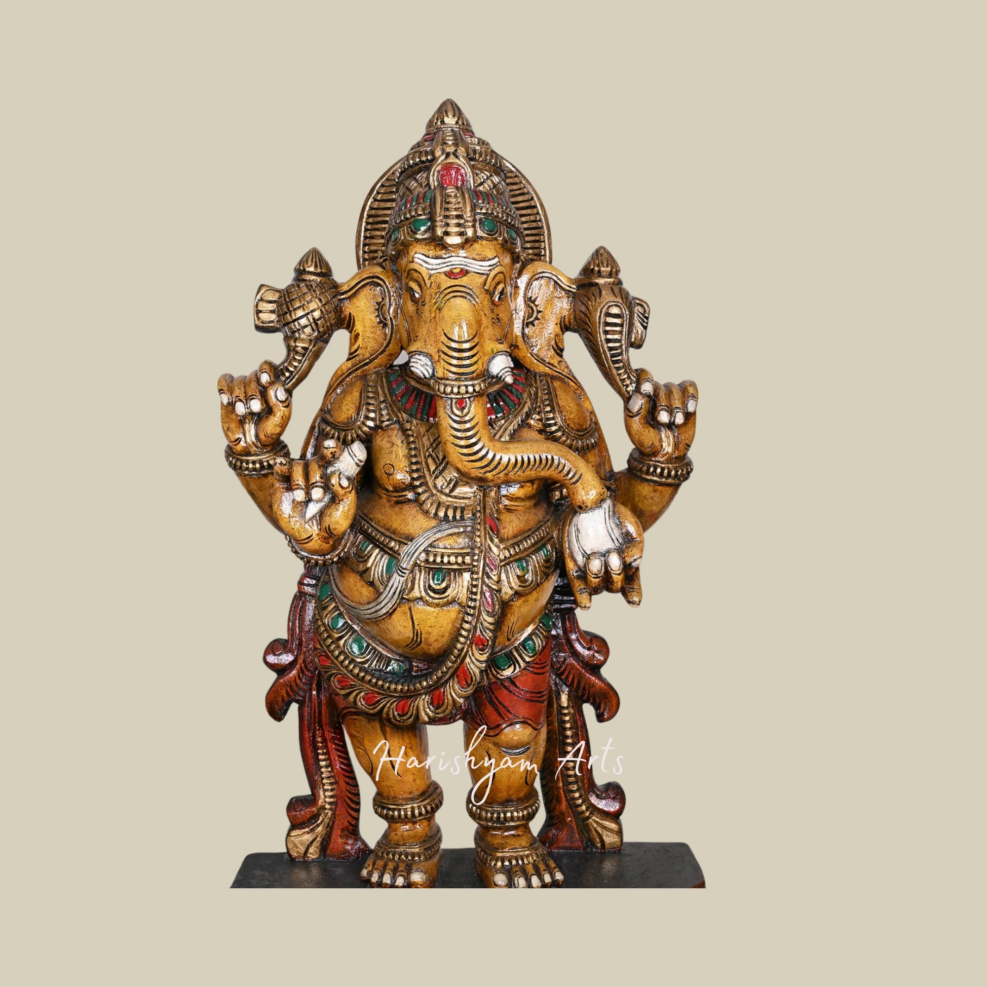 36" Dancing Ganesha on Rat Jali Work Wall Mount – Wooden Ganesha Wall Decor5
