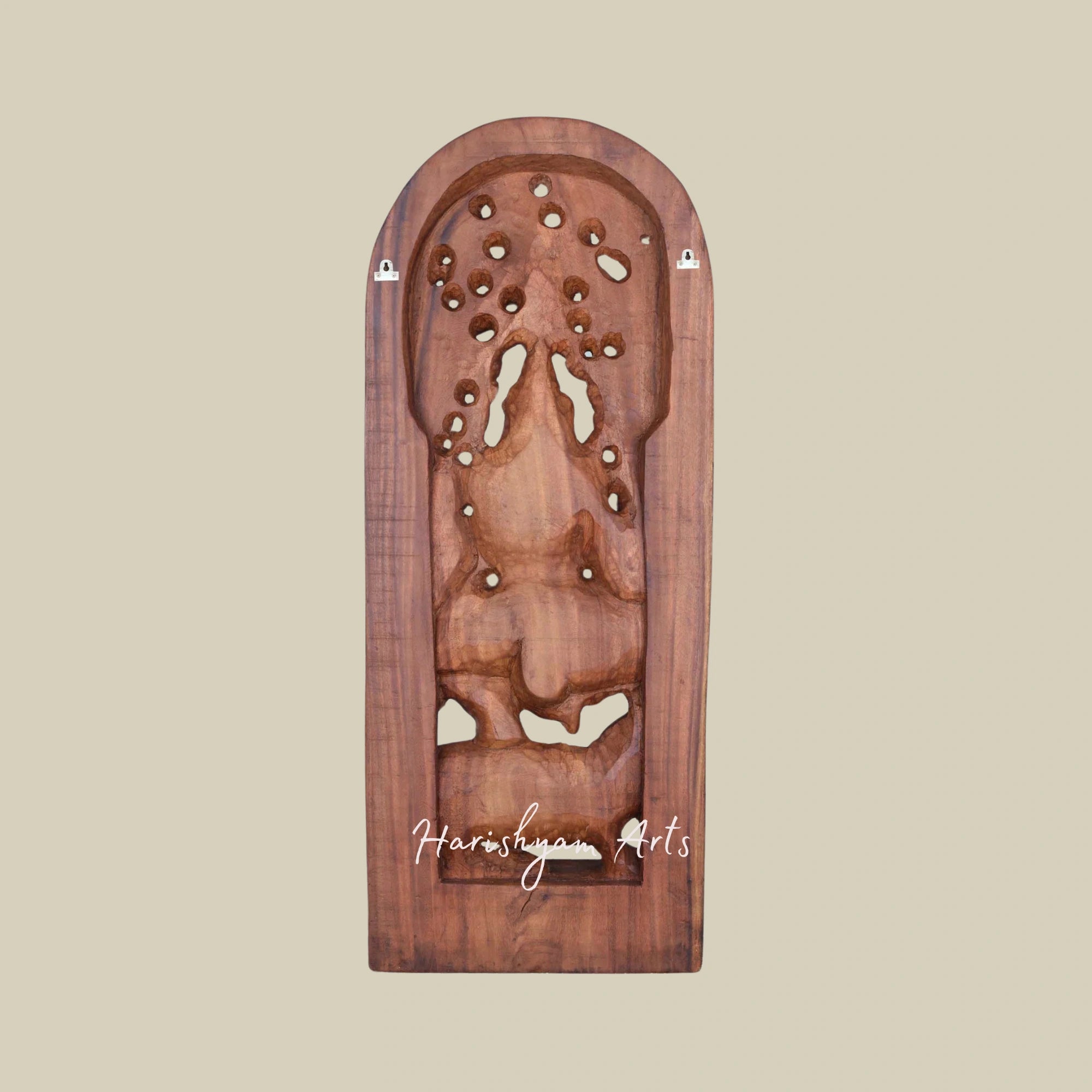 36" Dancing Wooden Ganesha Idol on Rat with Jali Work4