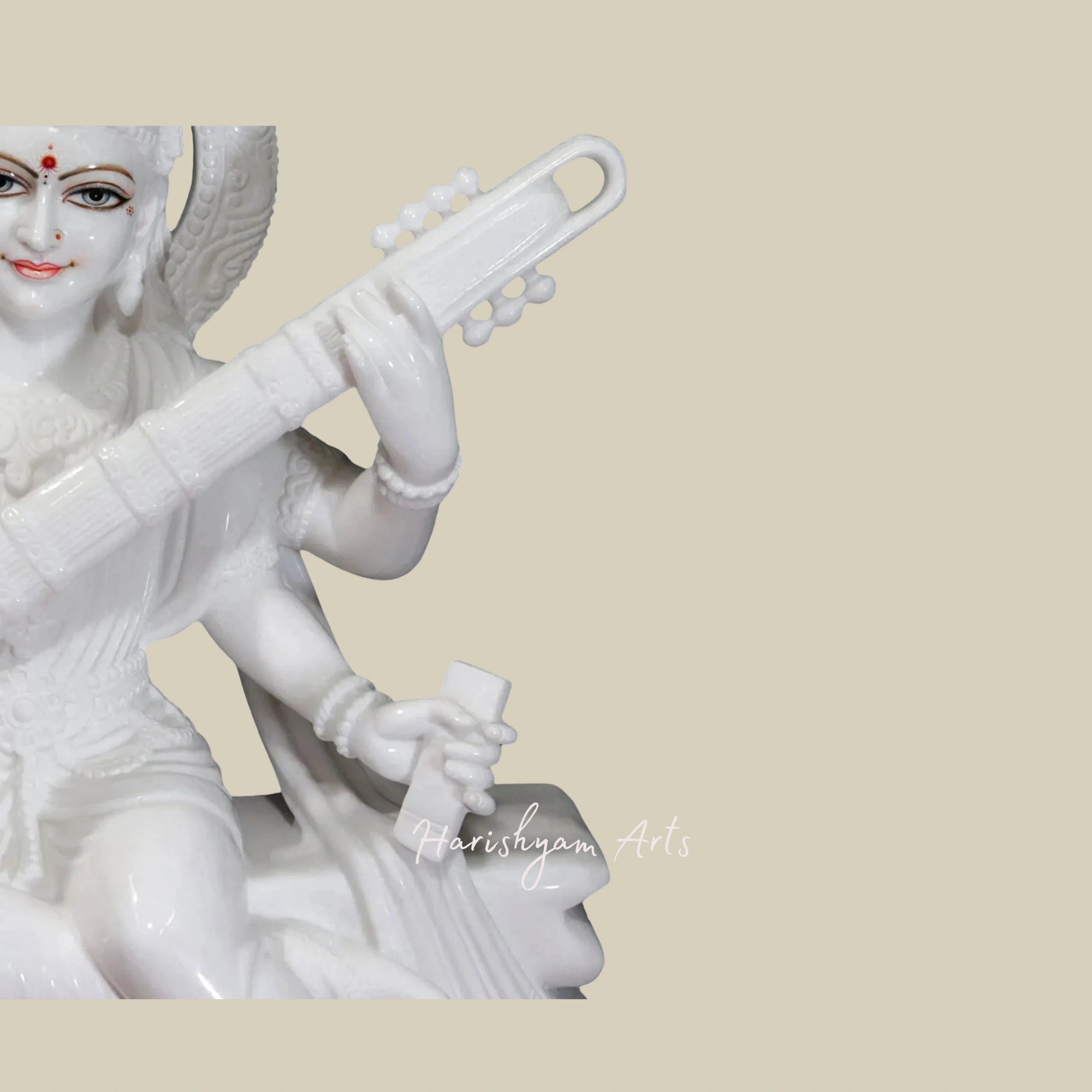 36" Divine Maa Saraswati Statue for Temple Vietnam White Marble Sculpture1