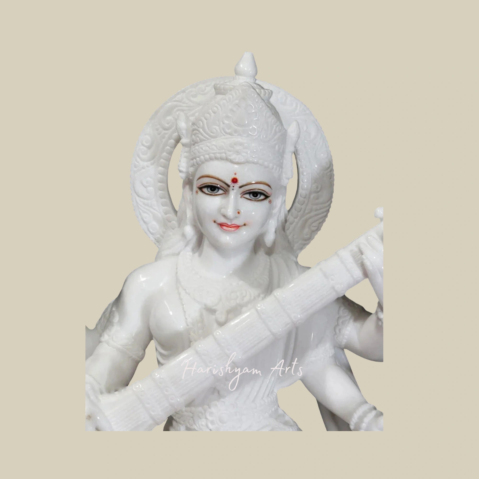 36" Divine Maa Saraswati Statue for Temple Vietnam White Marble Sculpture2