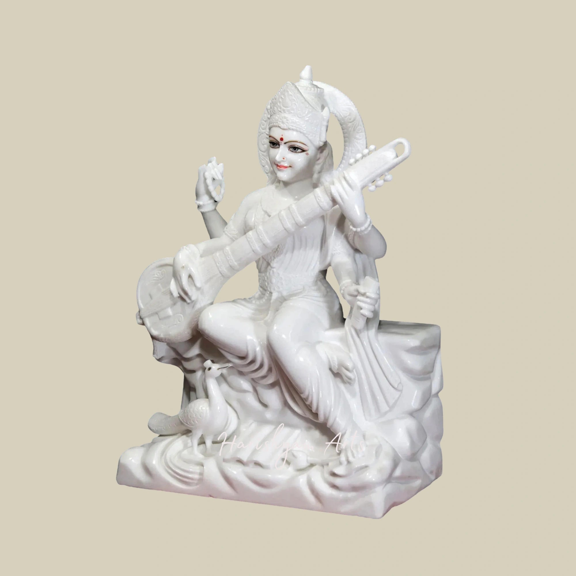 36" Divine Maa Saraswati Statue for Temple Vietnam White Marble Sculpture4