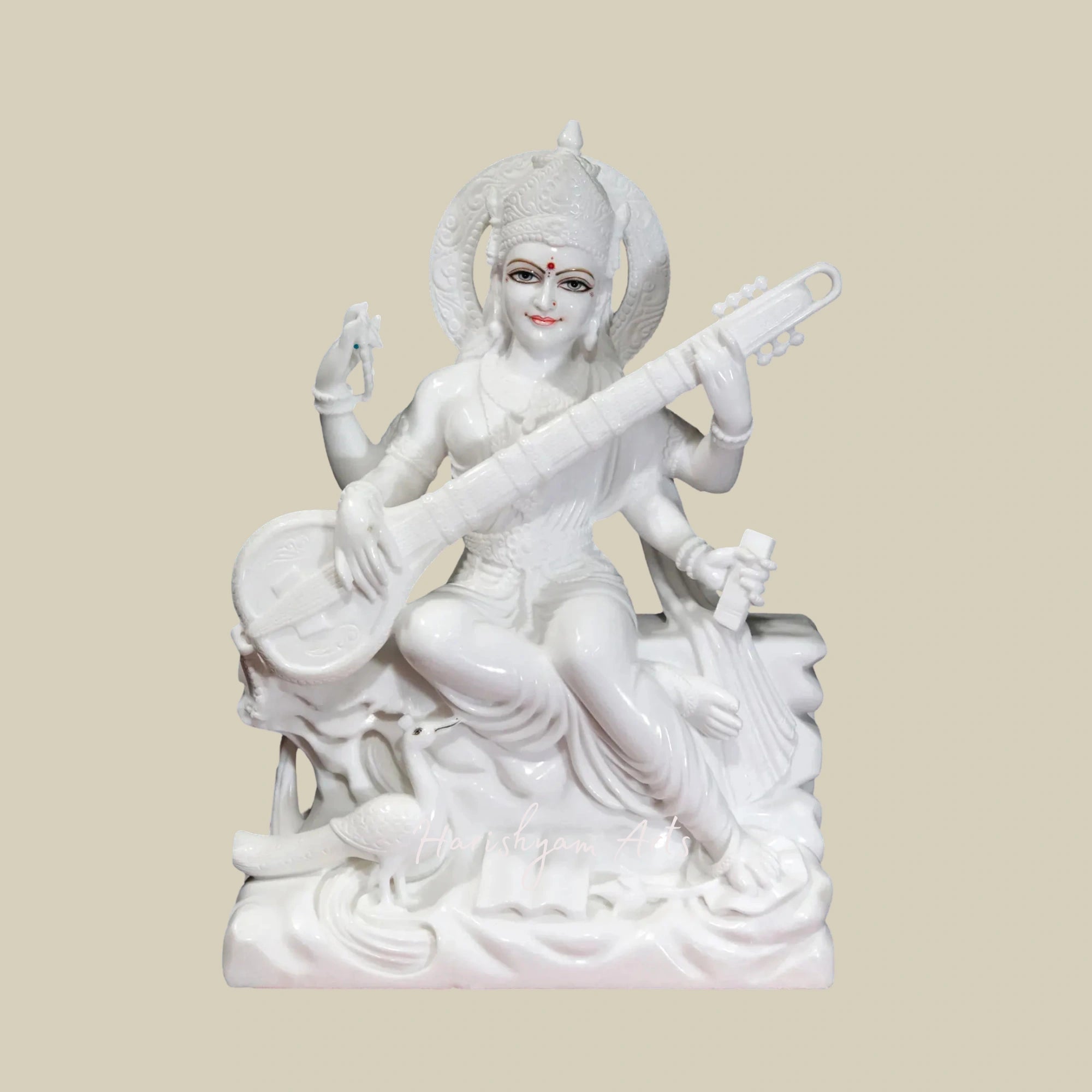 36" Divine Maa Saraswati Statue for Temple Vietnam White Marble Sculpture5