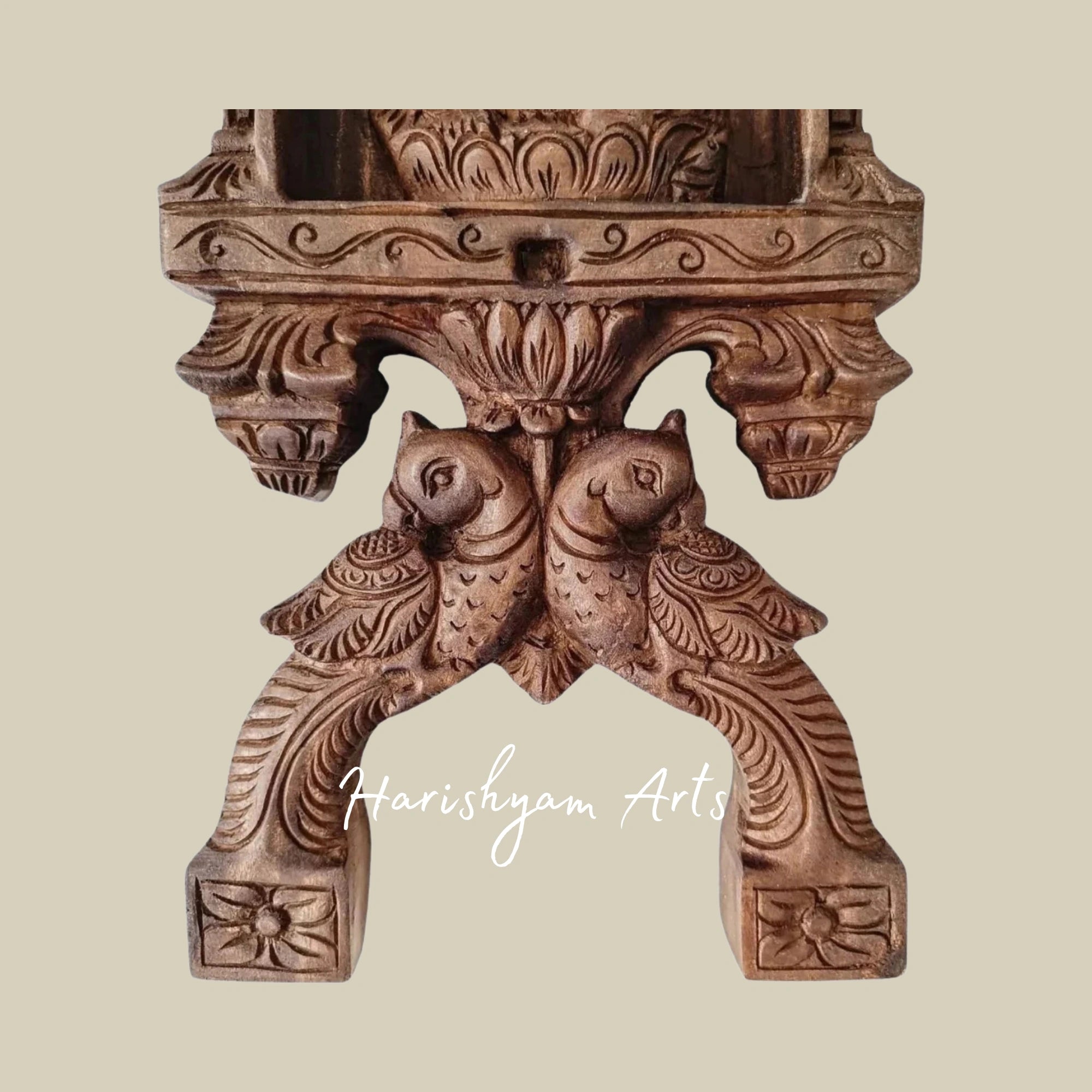 36" Exquisite Wooden Ganesha and Lakshmi Kavadi Panel with Parrot Carvings