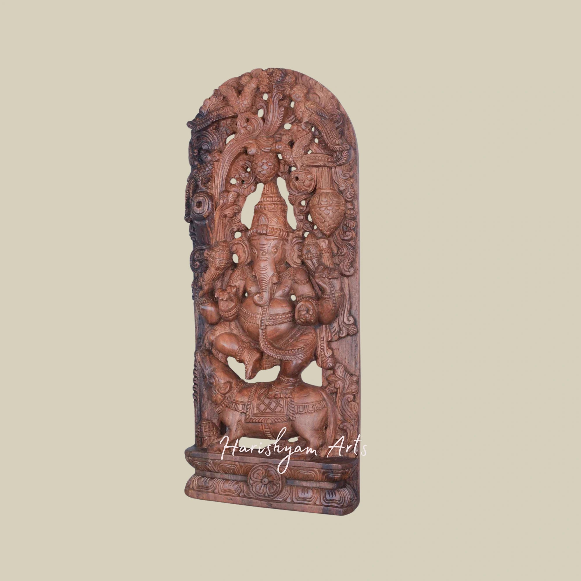 36" Hand-carved Wooden Ganesha Statue Seated on Lotus Petal for Home Decor3