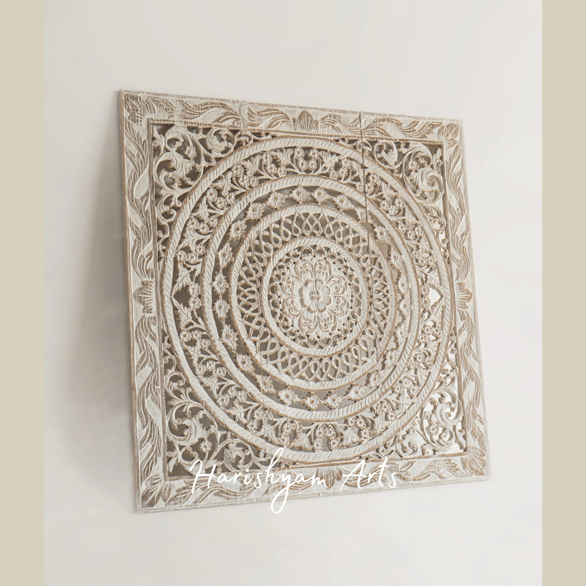 36" Hand Carved Moroccan Teak Wood Wall Art Panel