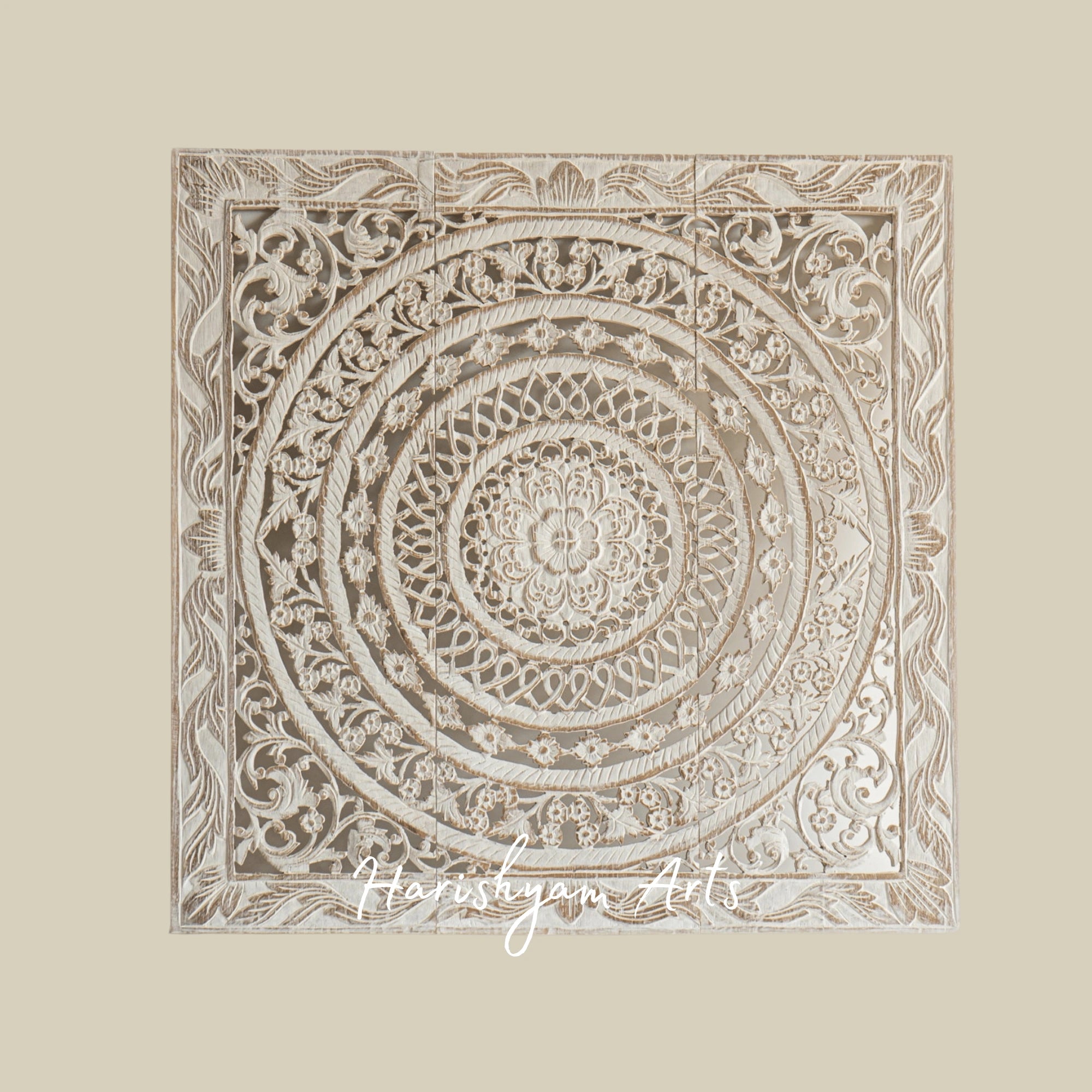36" Hand Carved Moroccan Teak Wood Wall Art Panel
