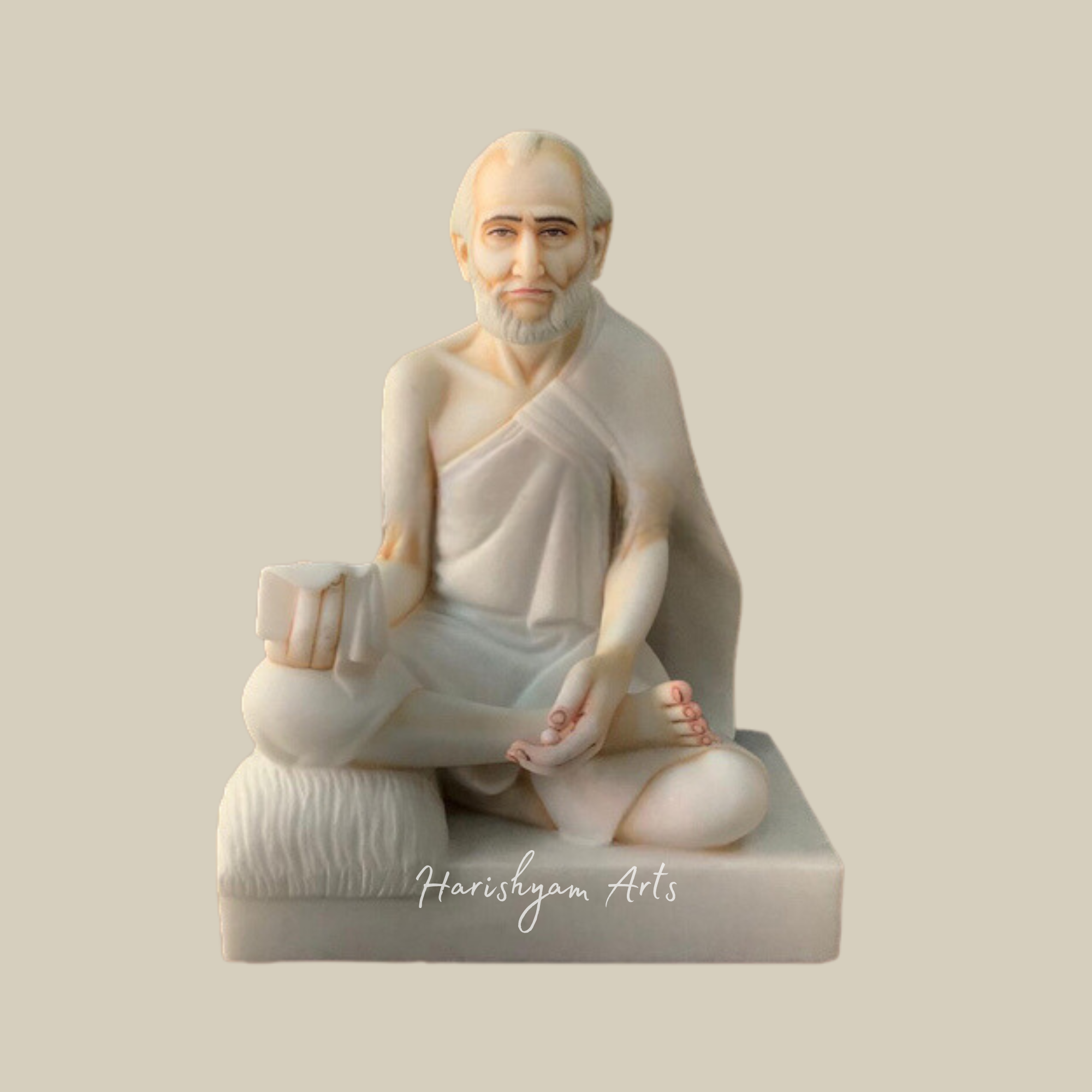 36" Large White Marble Rajendra Suri Maharaj Murti for Home