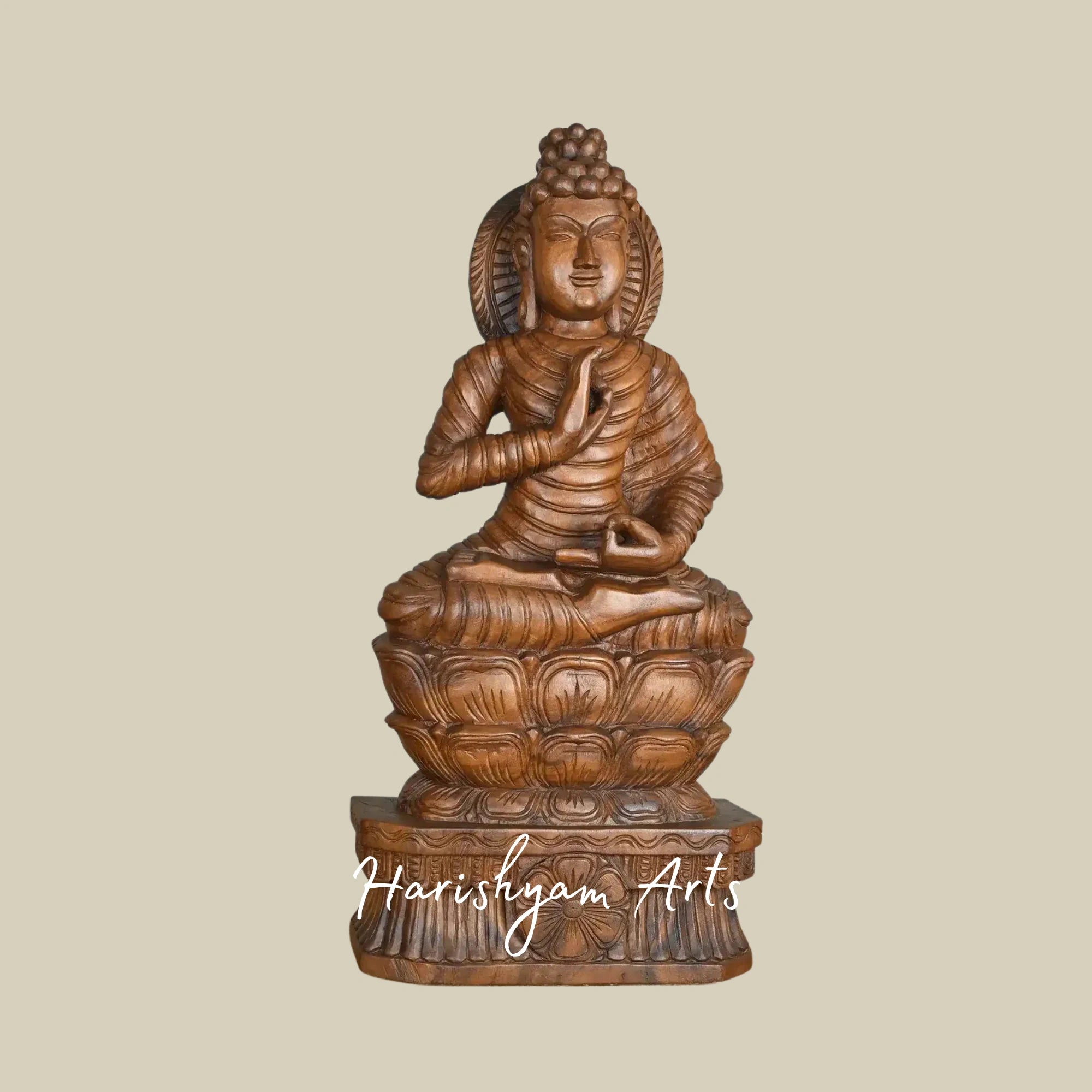 36" Lord Gautama Buddha Wooden Sculpture for Home and Meditation Spaces