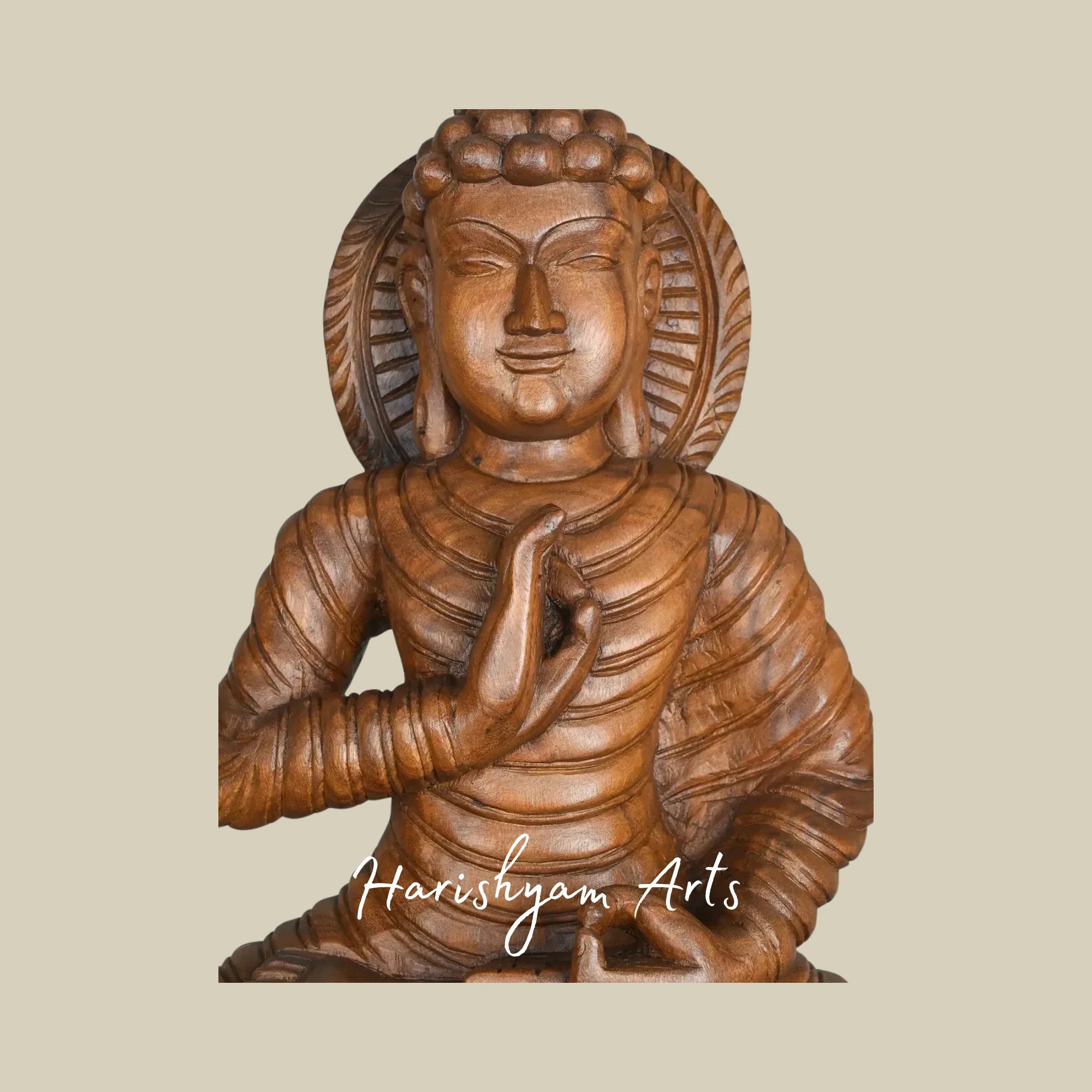 36" Lord Gautama Buddha Wooden Sculpture for Home and Meditation Spaces