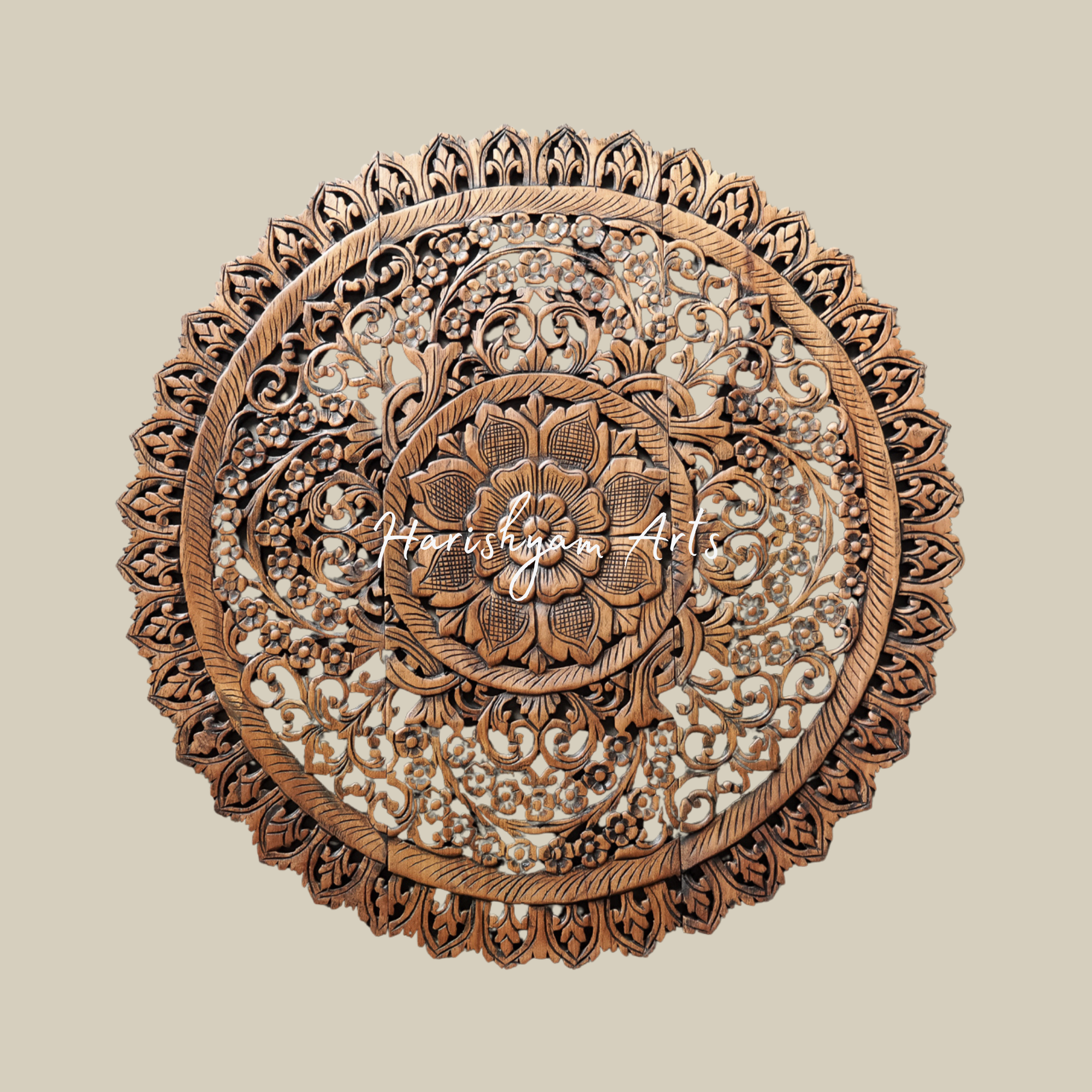 36" Lotus Flower Panels, Carved Wood Wall Hanging
