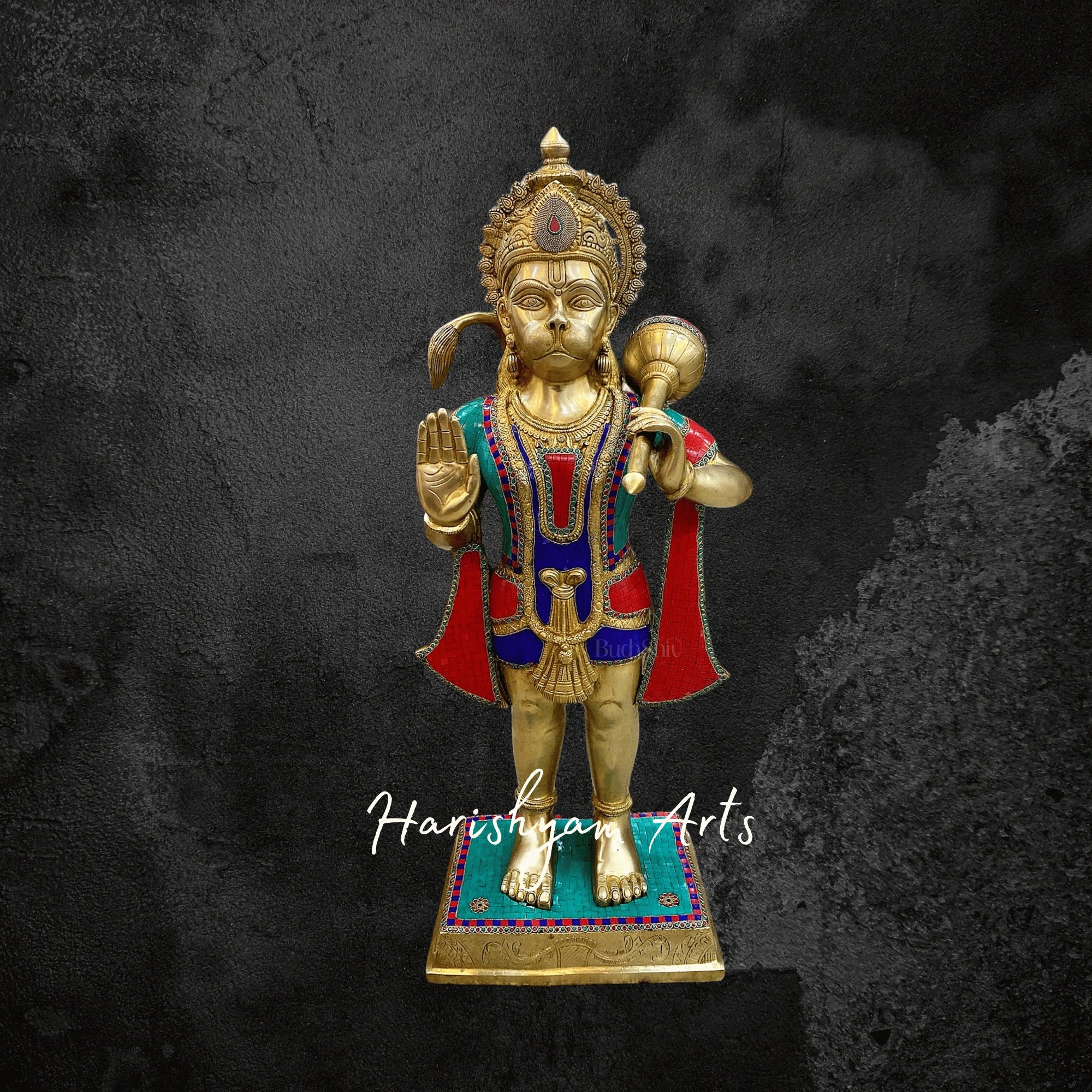 36" Magnificent Handcrafted Pure Brass Standing Hanuman Ji Statue for Pooja Room