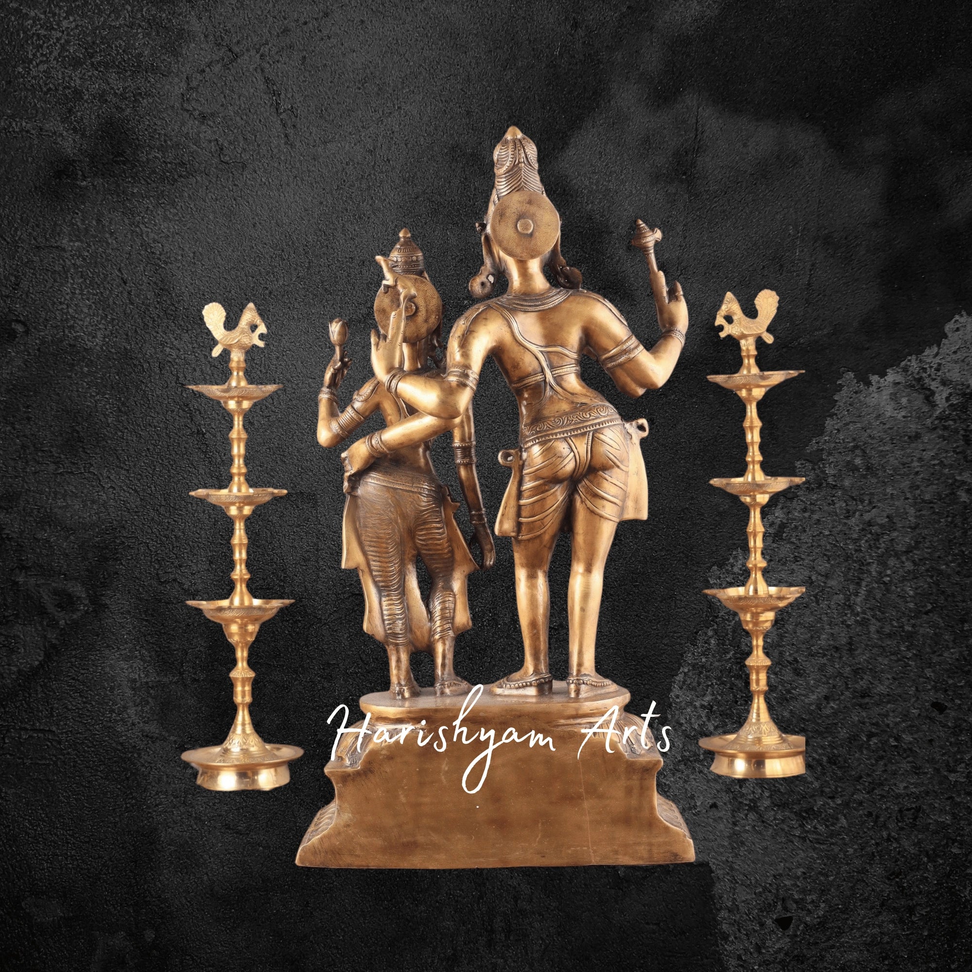 36" Majestic Pure Brass Lord Shiva and Parvati Standing Together Statue