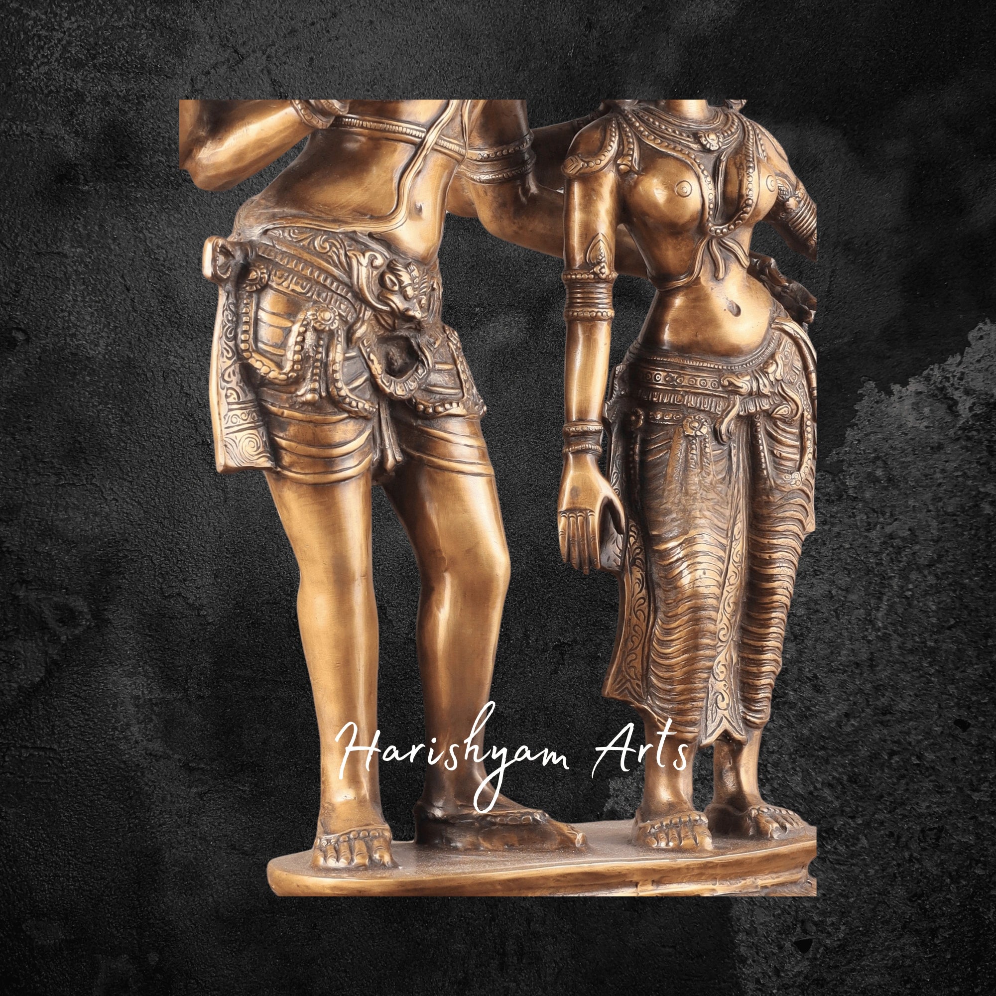 36" Majestic Pure Brass Lord Shiva and Parvati Standing Together Statue