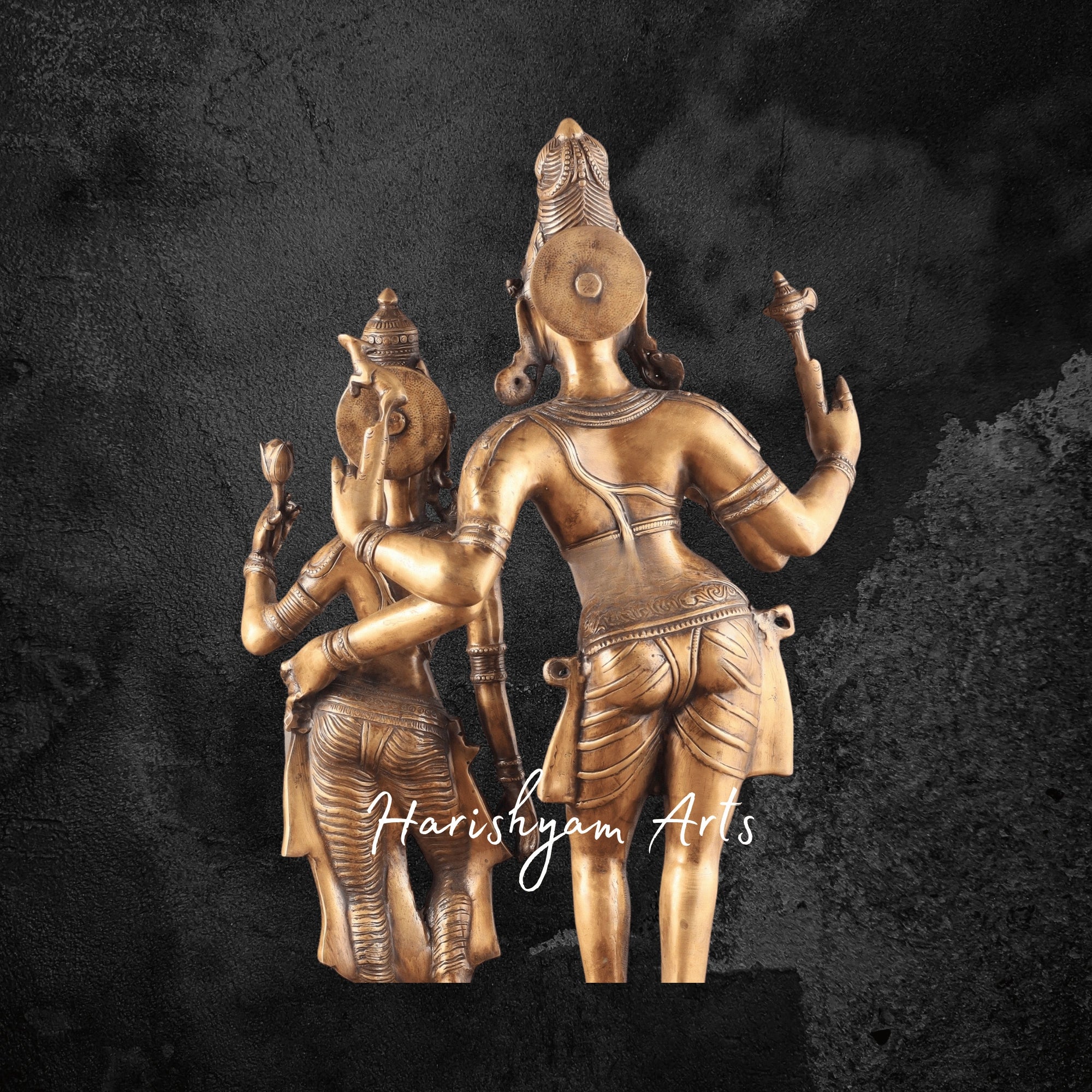 36" Majestic Pure Brass Lord Shiva and Parvati Standing Together Statue