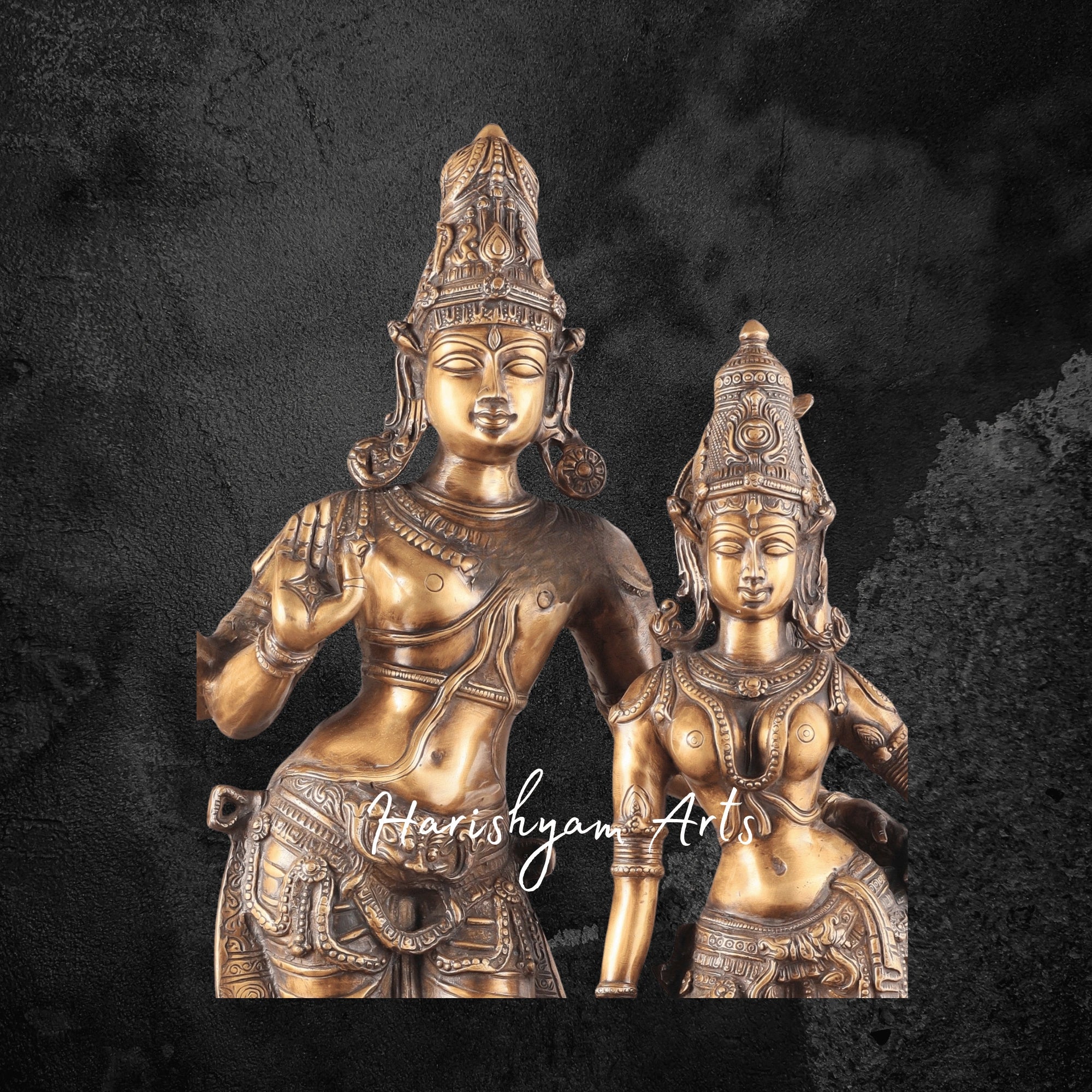 36" Majestic Pure Brass Lord Shiva and Parvati Standing Together Statue