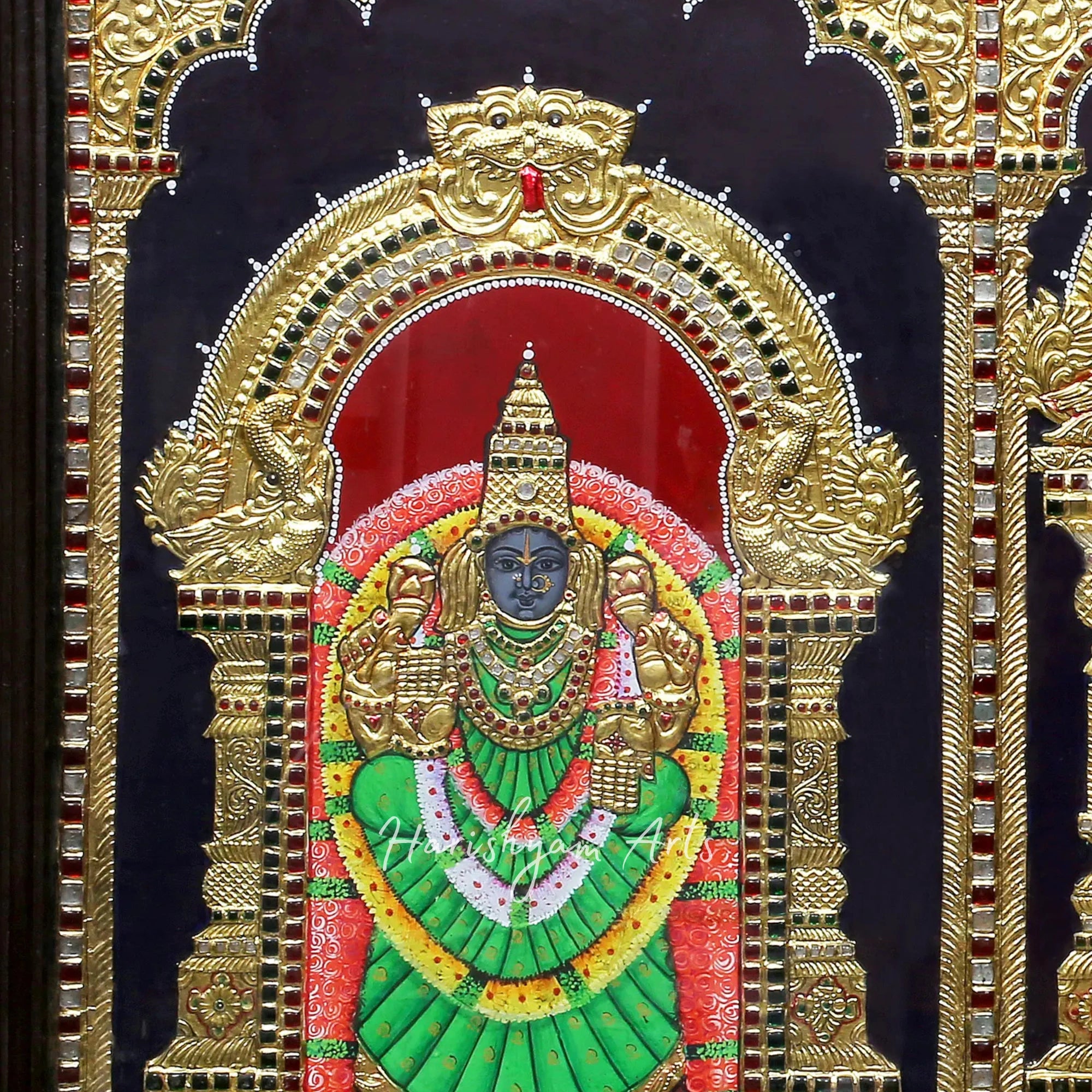 36" Sacred Lord Venkateshwara Tirupati Balaji with Sridevi and Bhudevi Tanjore Painting