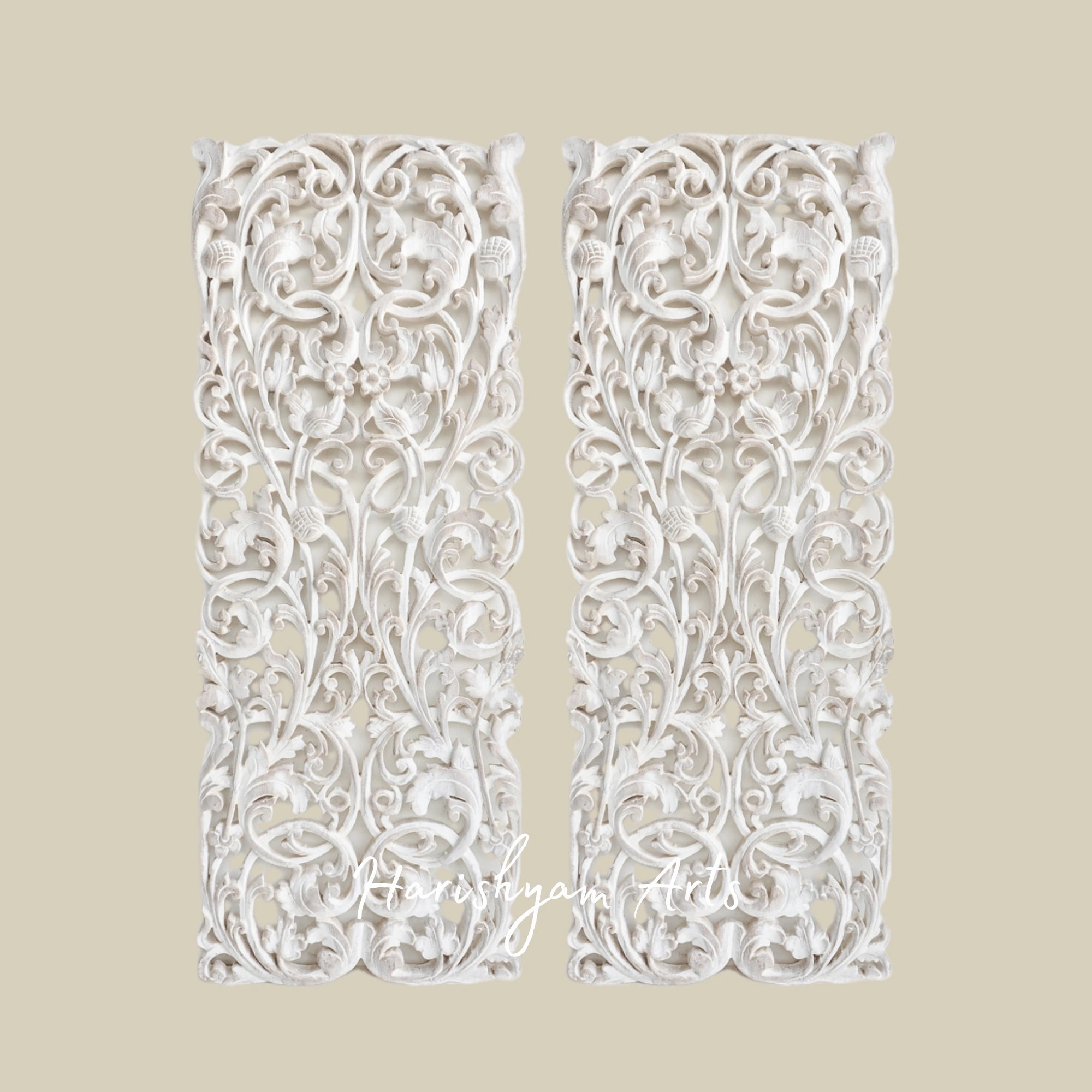 36" Set of Two Decorative Carved Wood Wall Panels