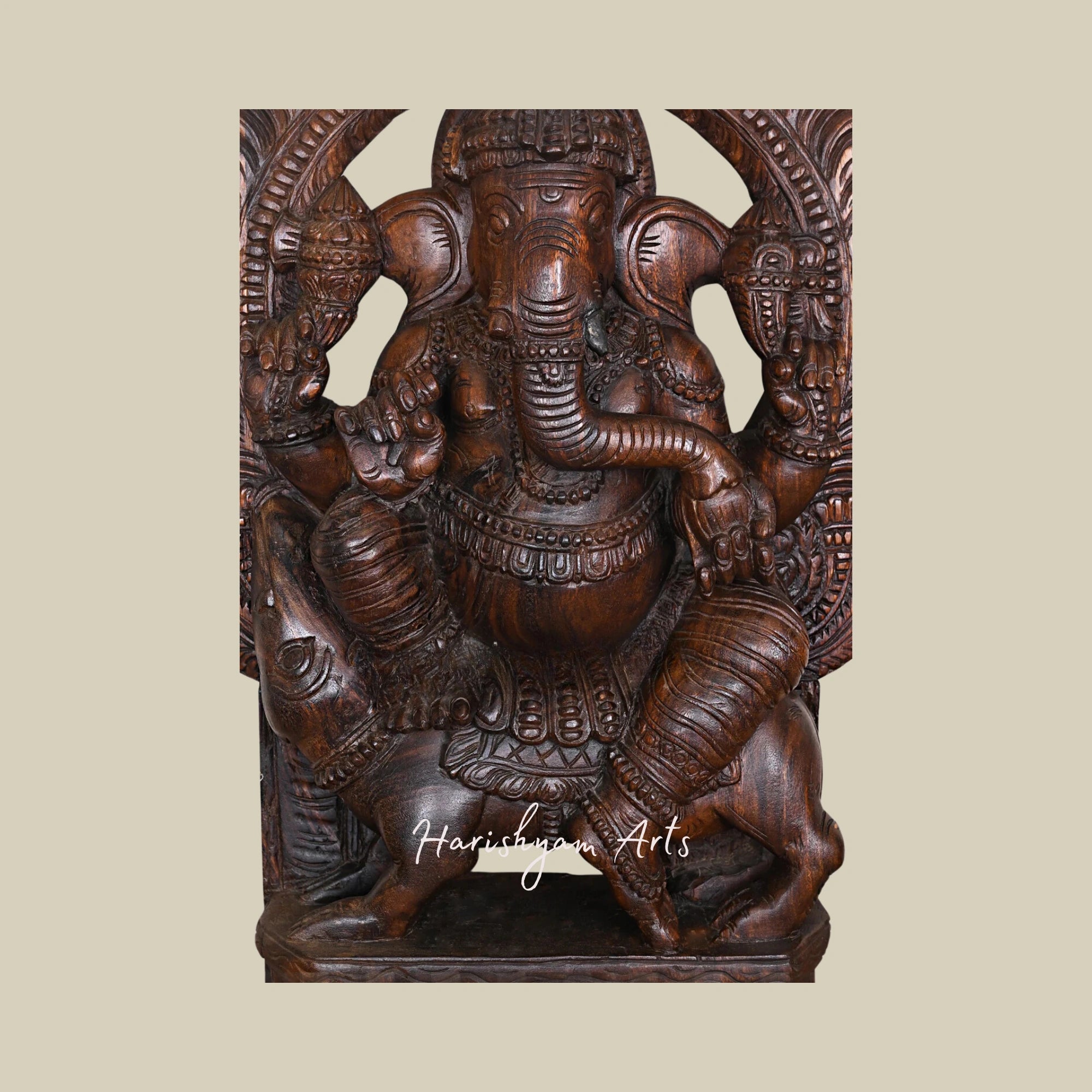 36" Sitting Ganesha Eating Mango on Mooshak Wooden Ganpati Statue for Home Decor1