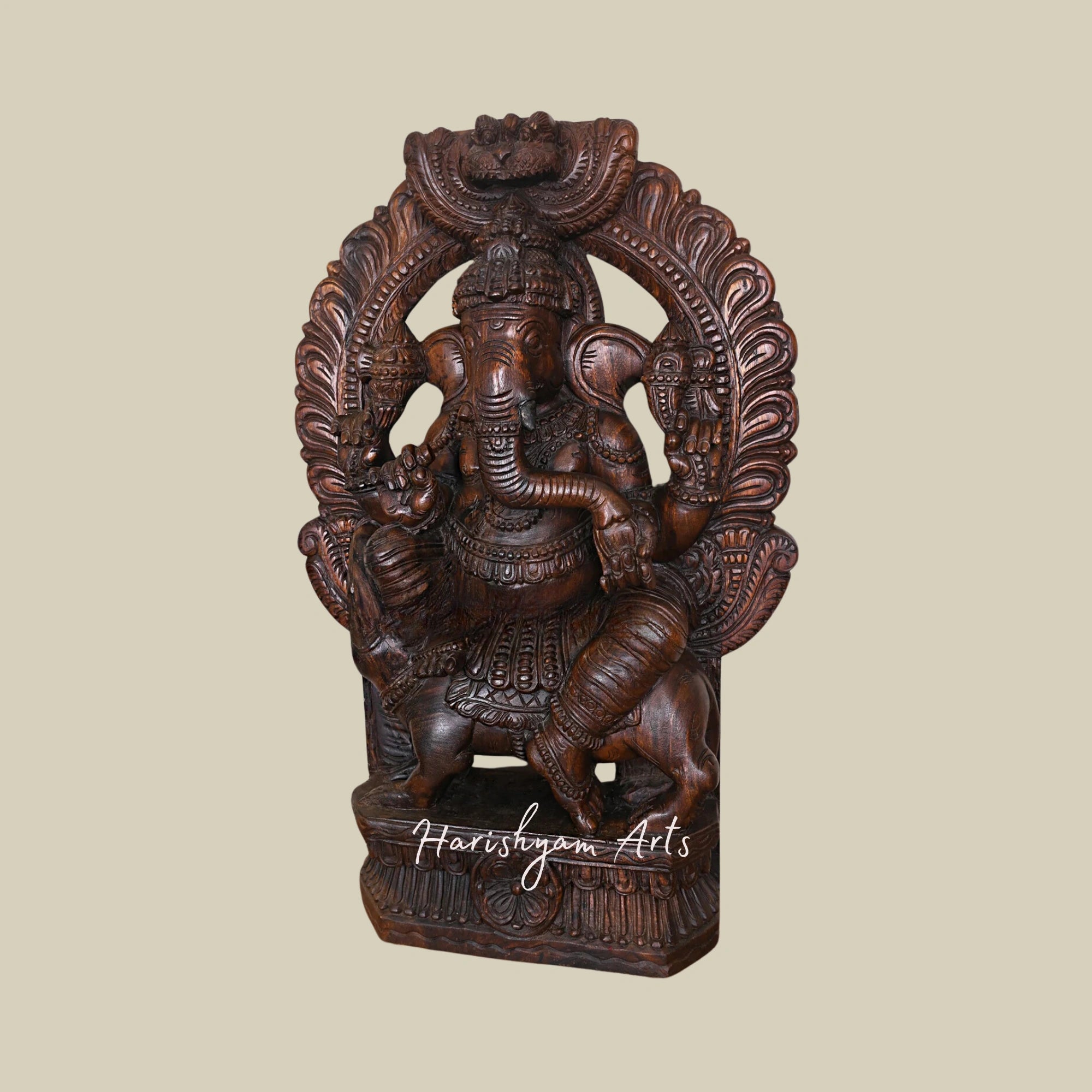 36" Sitting Ganesha Eating Mango on Mooshak Wooden Ganpati Statue for Home Decor2