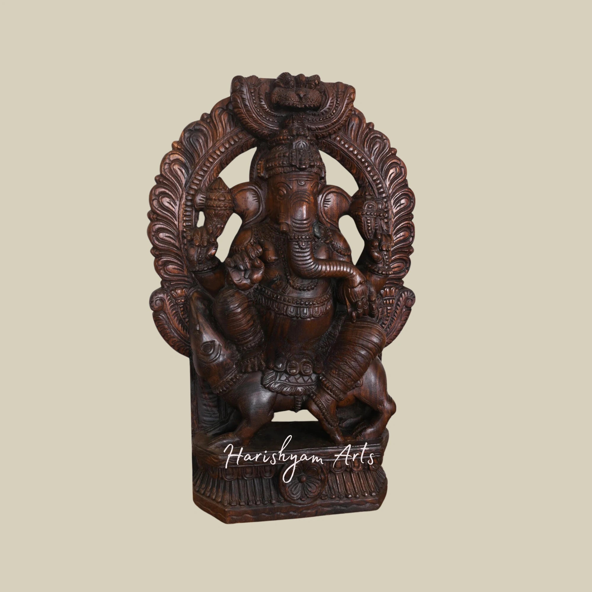 36" Sitting Ganesha Eating Mango on Mooshak Wooden Ganpati Statue for Home Decor3