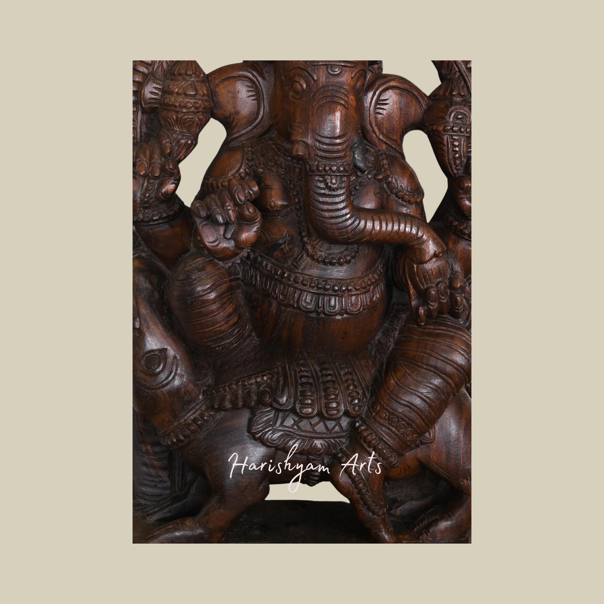 36" Sitting Ganesha Eating Mango on Mooshak Wooden Ganpati Statue for Home Decor4