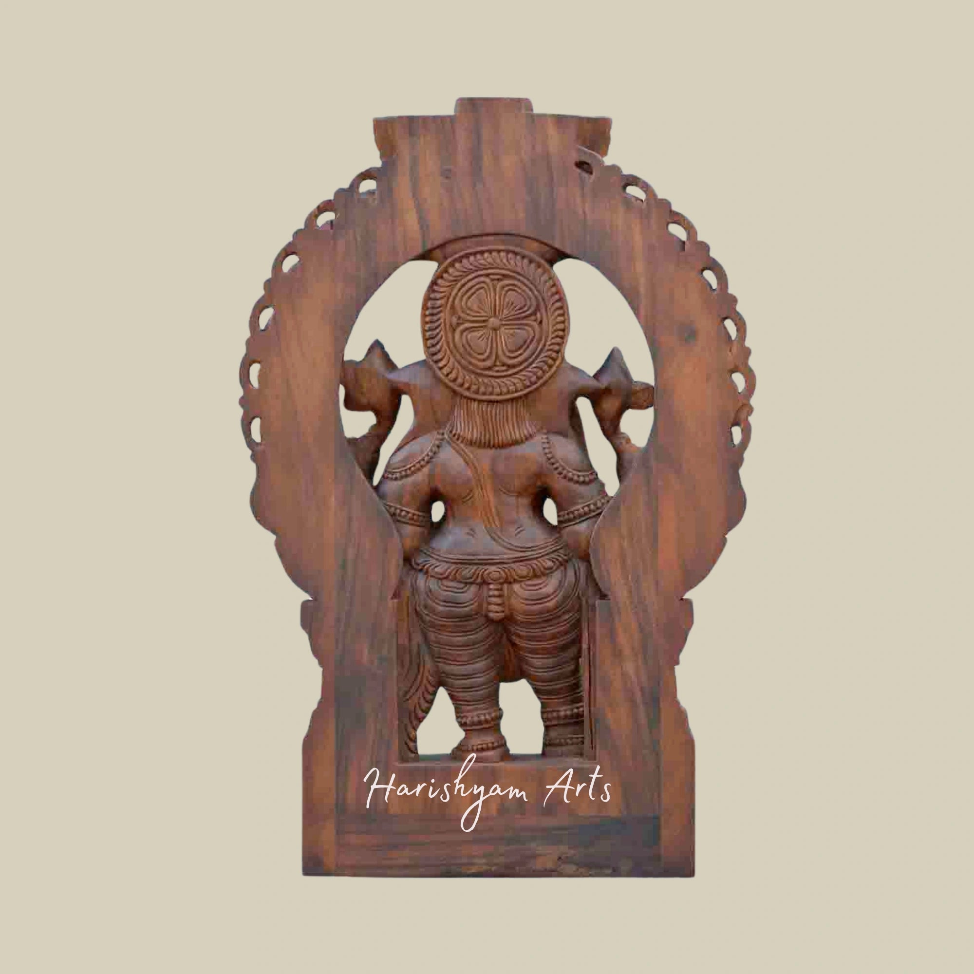 36" Wooden Ganesha Statue for Mandir with Arch Design2