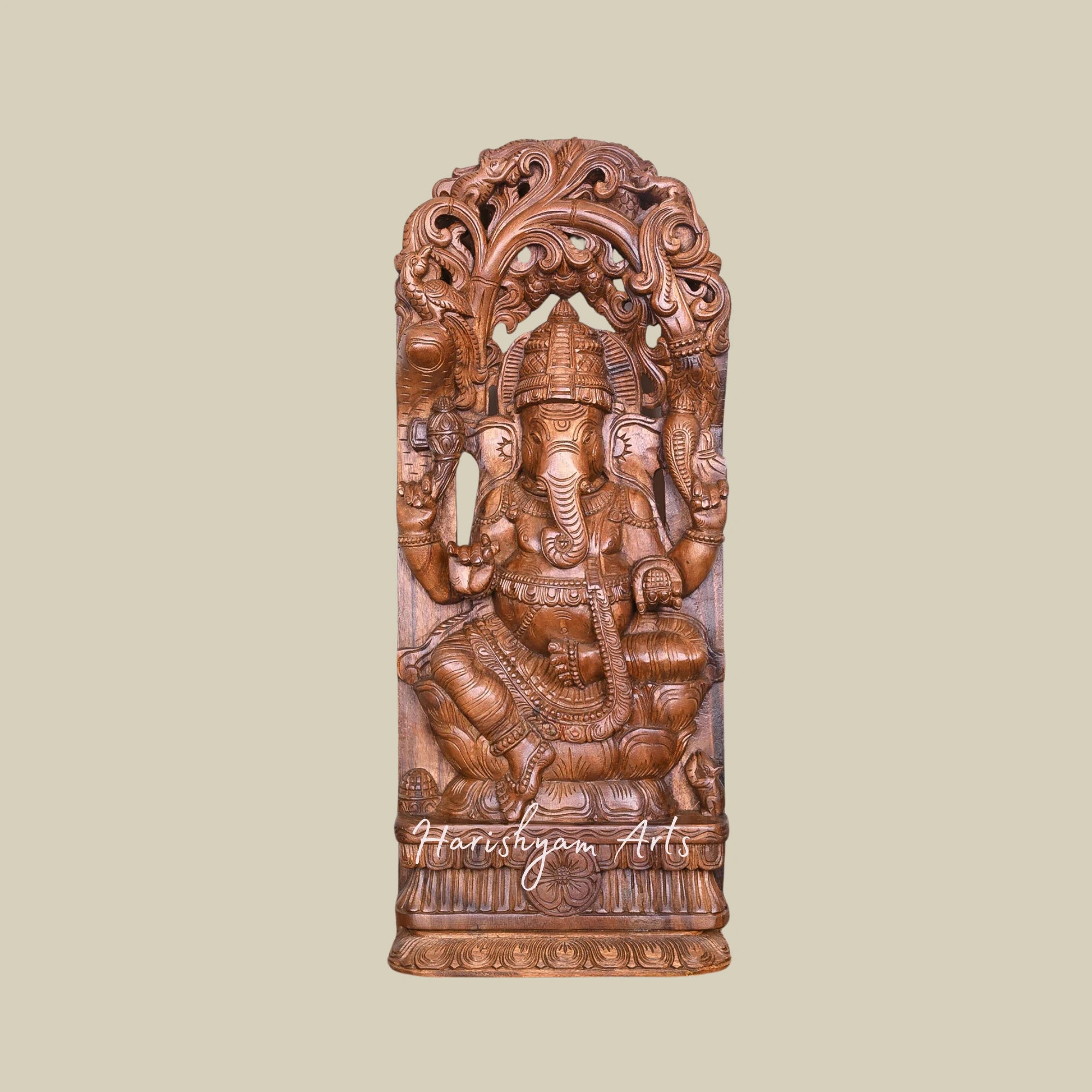 36" Wooden Ganesha Statue with Wall Mount Design