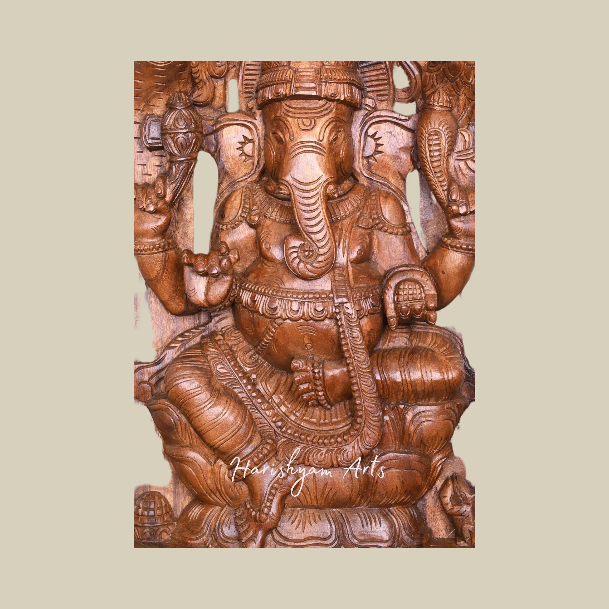 36" Wooden Ganesha Statue with Wall Mount Design1