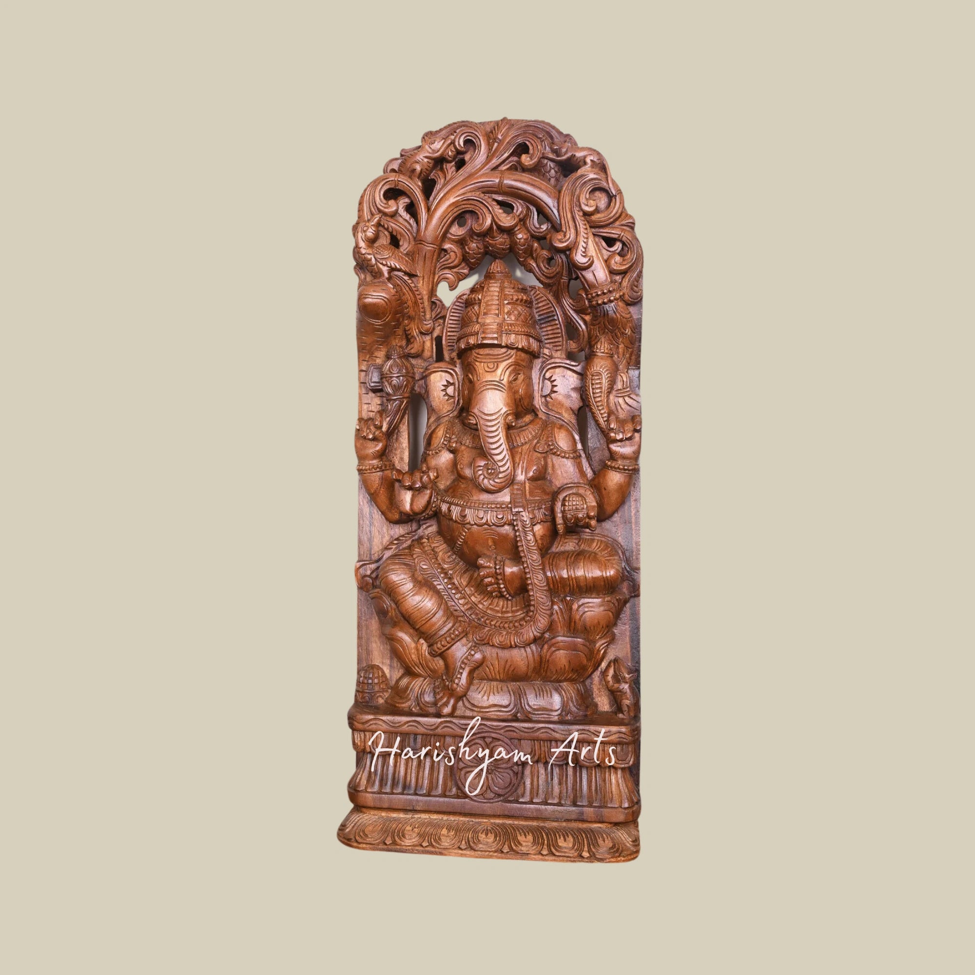 36" Wooden Ganesha Statue with Wall Mount Design2