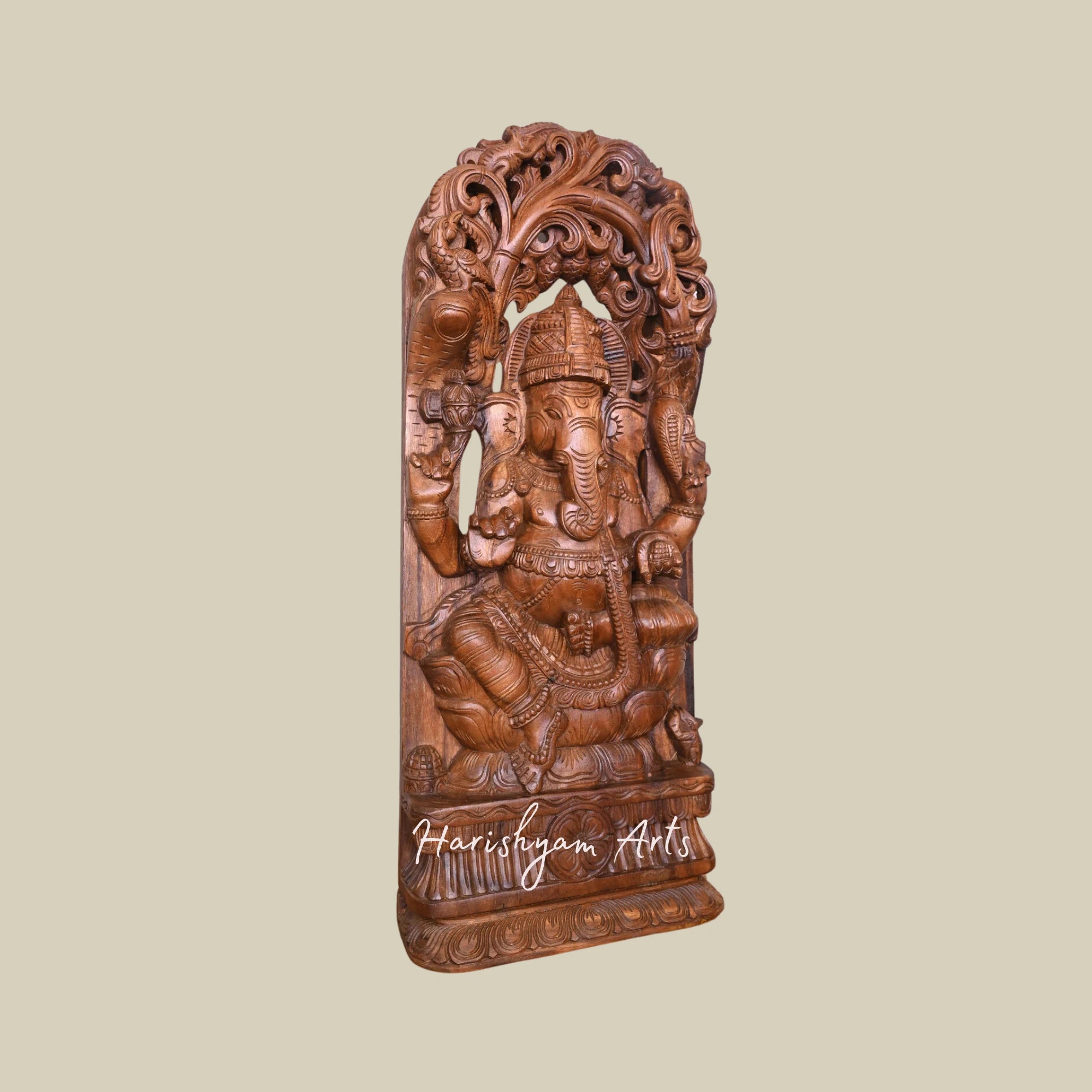 36" Wooden Ganesha Statue with Wall Mount Design3