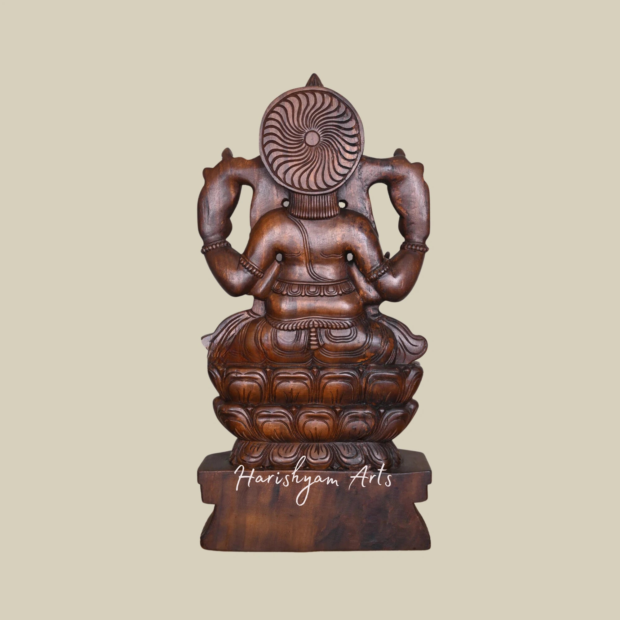 36" Wooden Karpaga Ganapathy Seated on Double Petal Lotus4