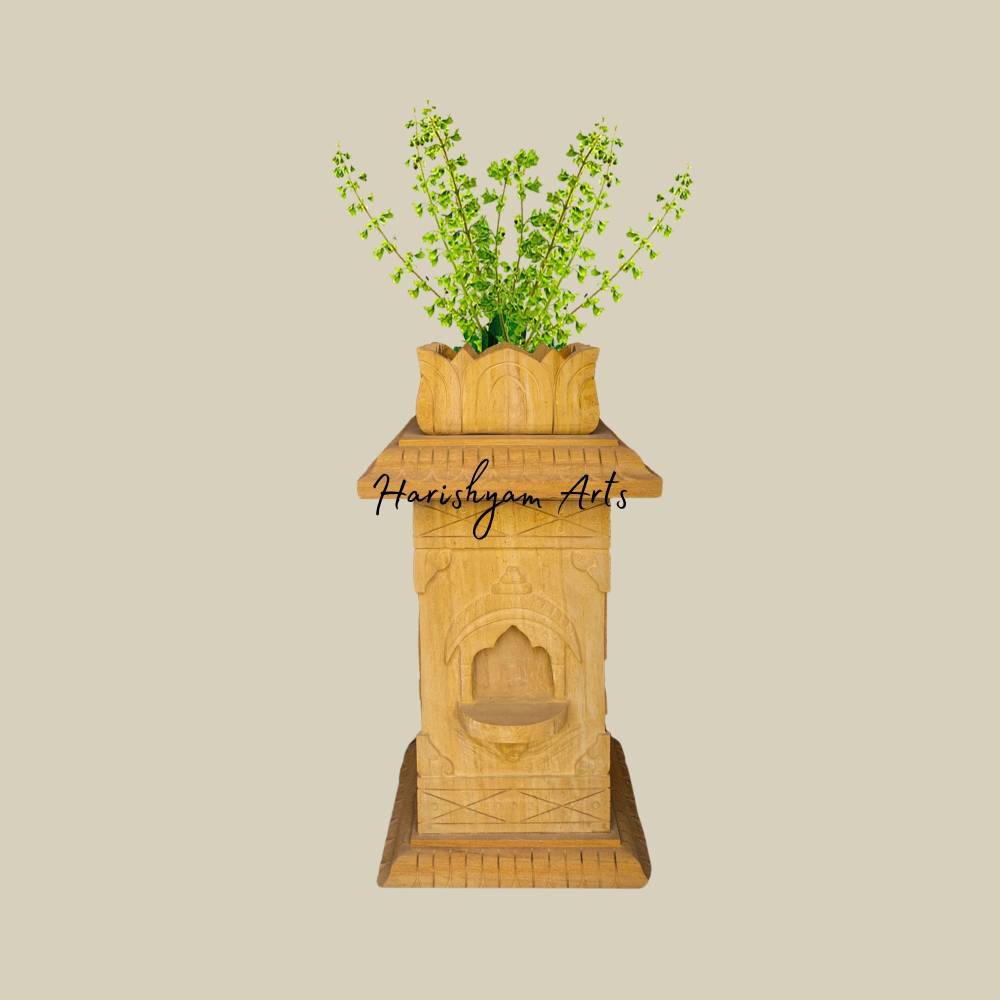 36" Brown Tulsi Pot Stand in Marble