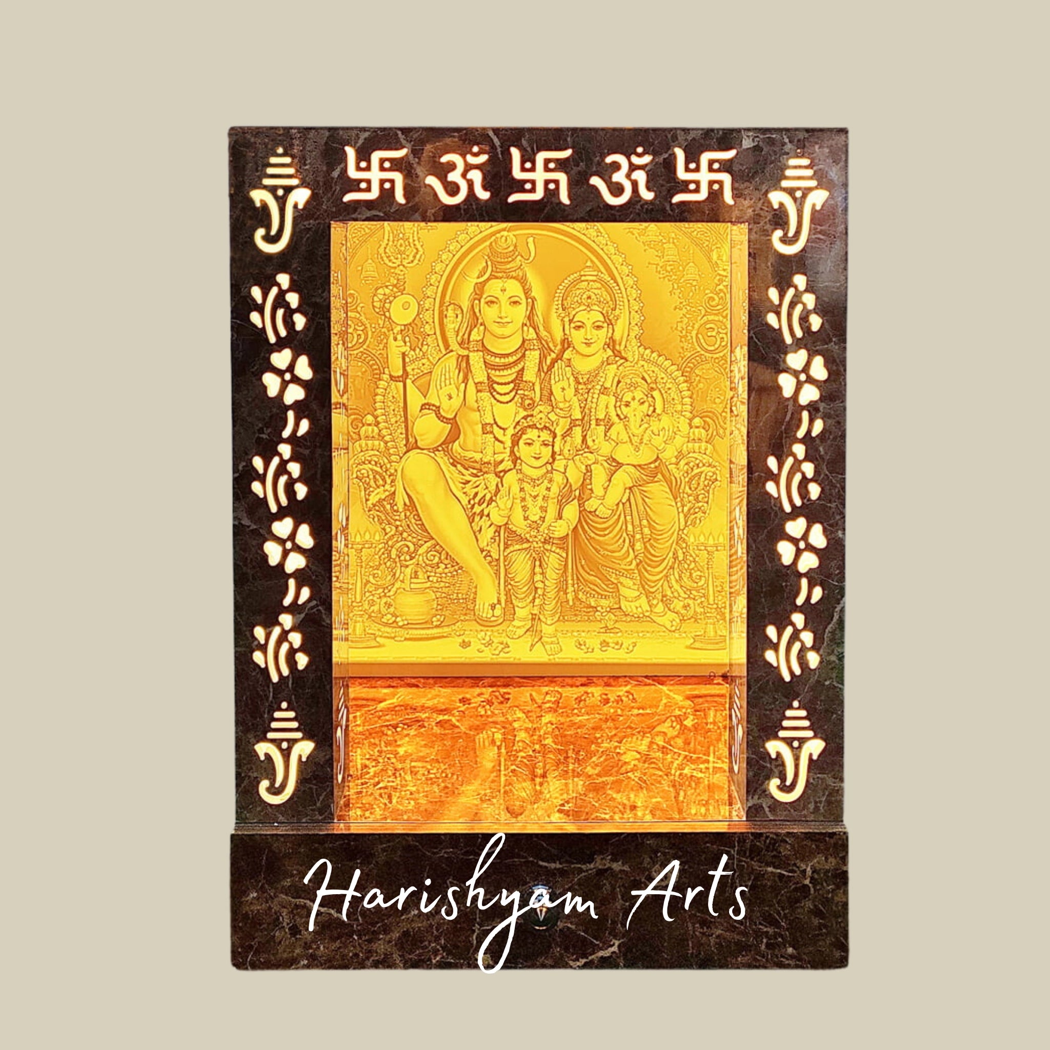 36" Corian Puja Mandir Featuring Backlit Shiv Parivar