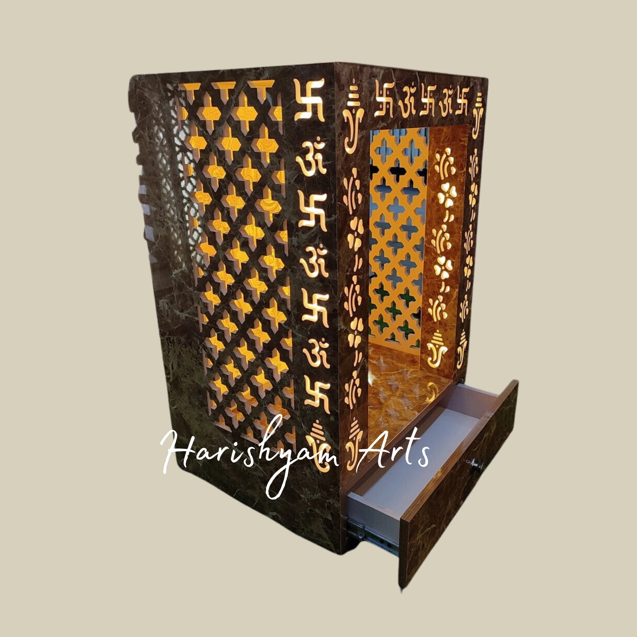 36" Corian Puja Mandir Featuring Backlit Shiv Parivar1