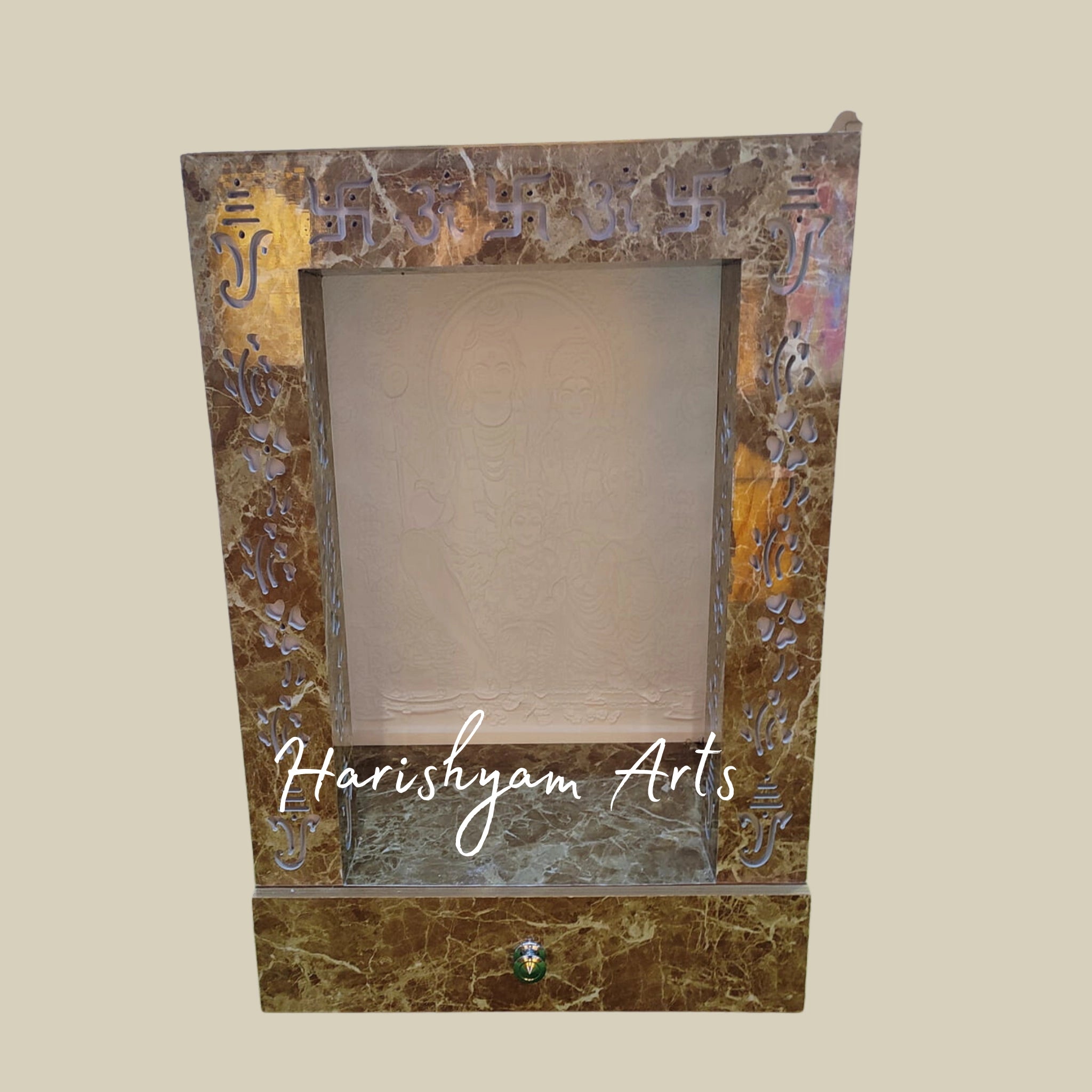 36" Corian Puja Mandir Featuring Backlit Shiv Parivar2