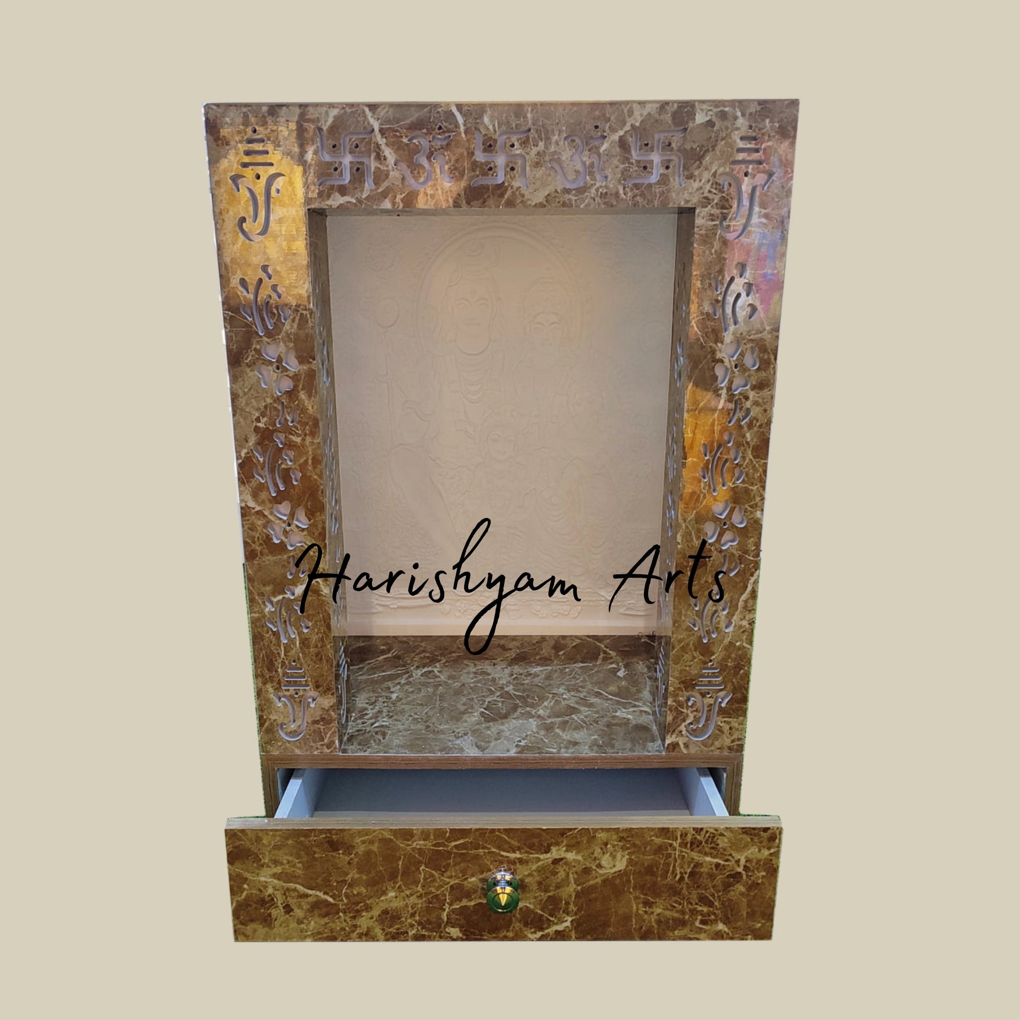 36" Corian Puja Mandir Featuring Backlit Shiv Parivar3